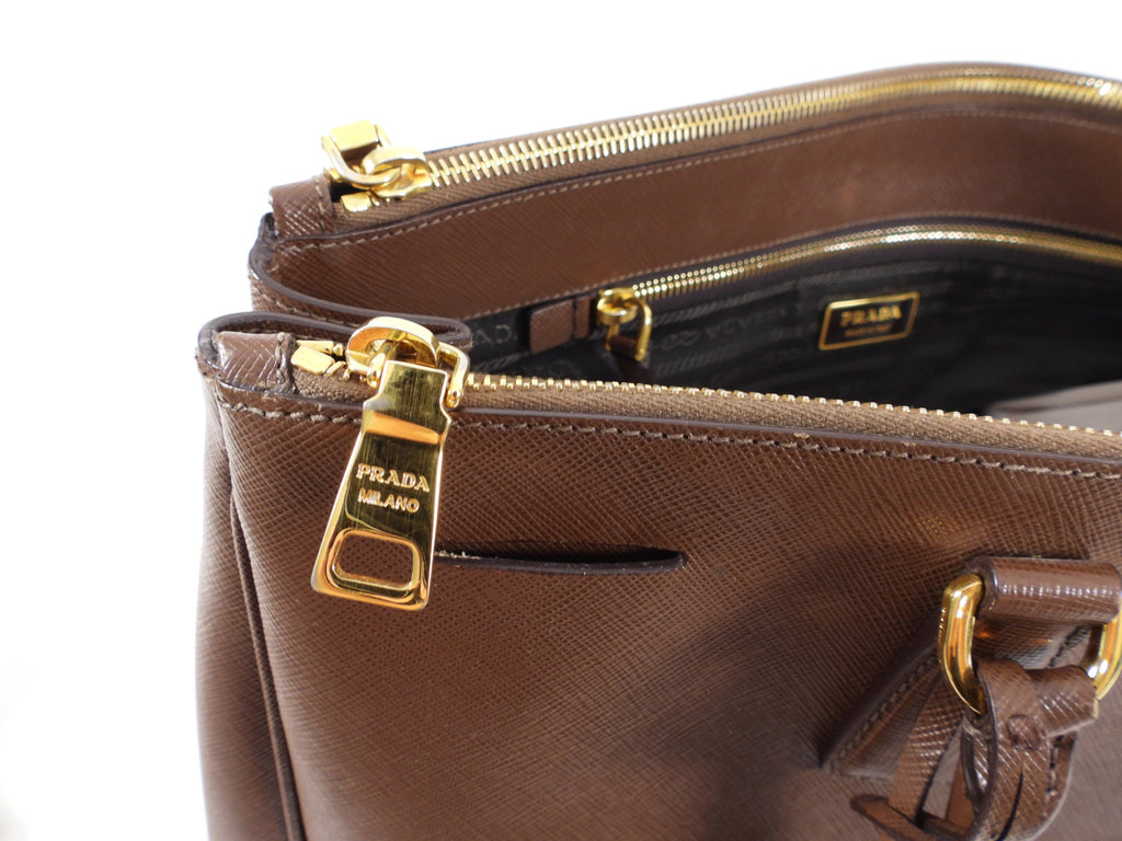 Prada Large Brown Saffiano Leather Double Galleria Tote Bag