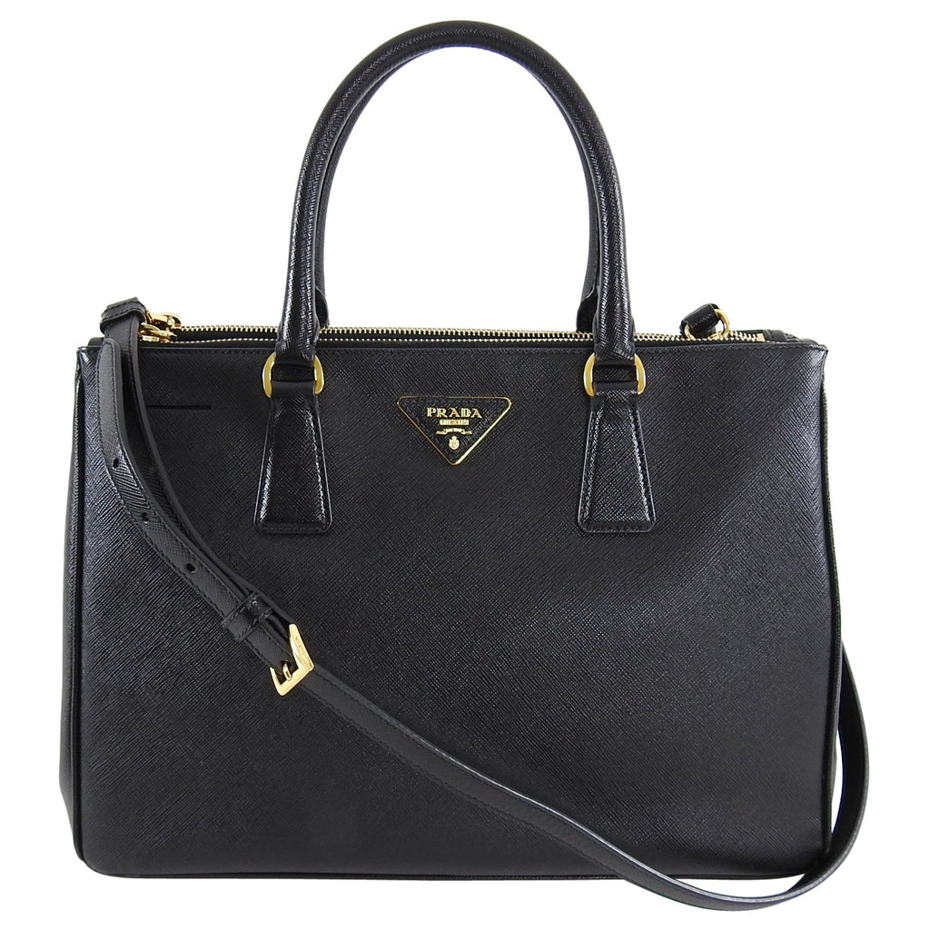 Prada Saffiano Lux Double Zip Black Nero Tote Bag