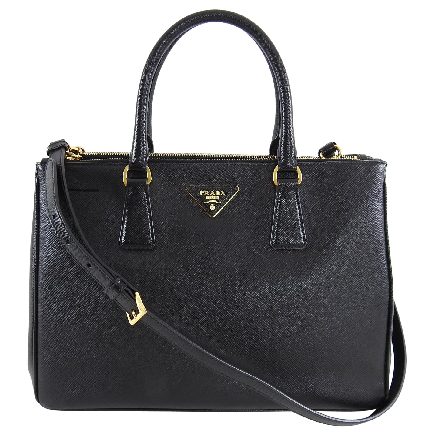 Prada Saffiano Lux Double Zip Black Nero Tote Bag