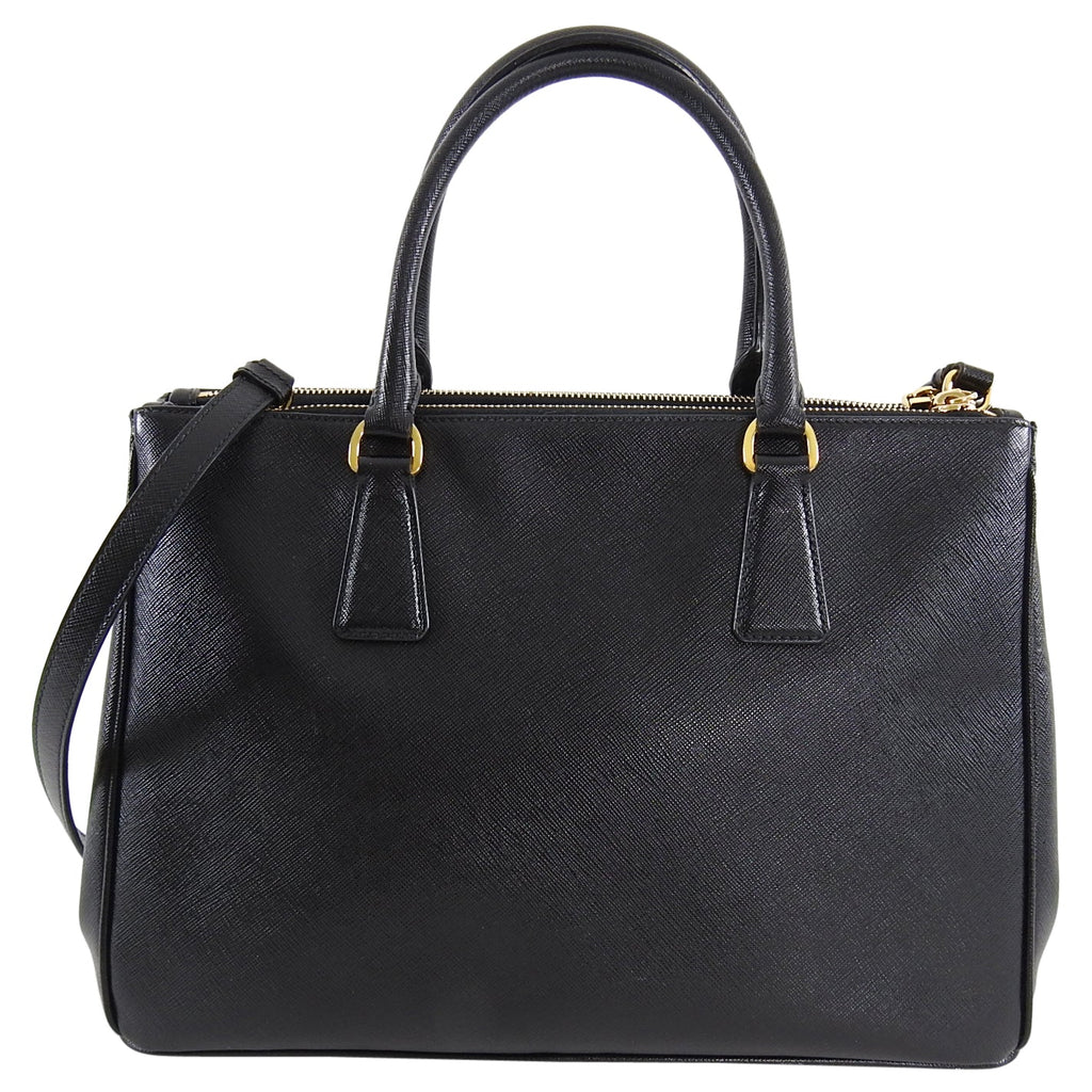 Prada Saffiano Lux Double Zip Black Nero Tote Bag