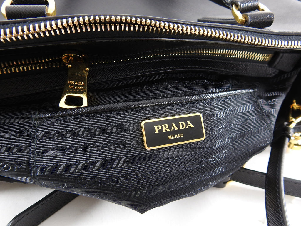 Prada Saffiano Lux Double Zip Black Nero Tote Bag