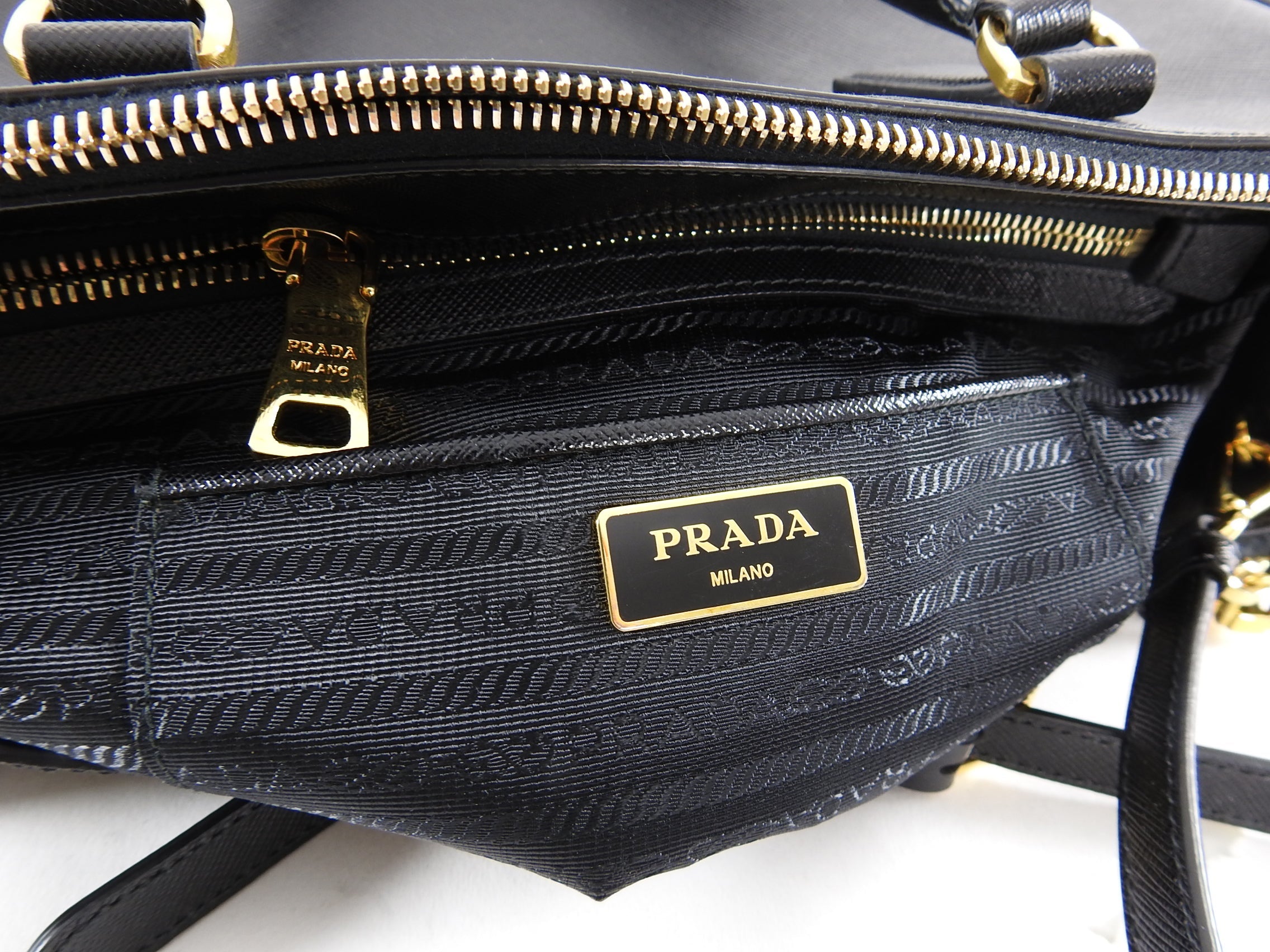 Prada Saffiano Lux Double Zip Black Nero Tote Bag
