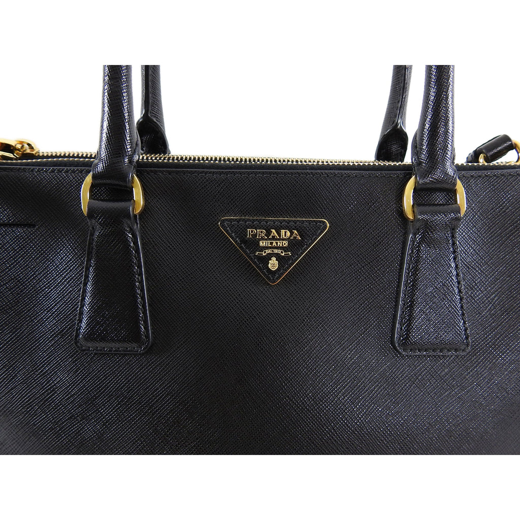 Prada Saffiano Lux Double Zip Black Nero Tote Bag