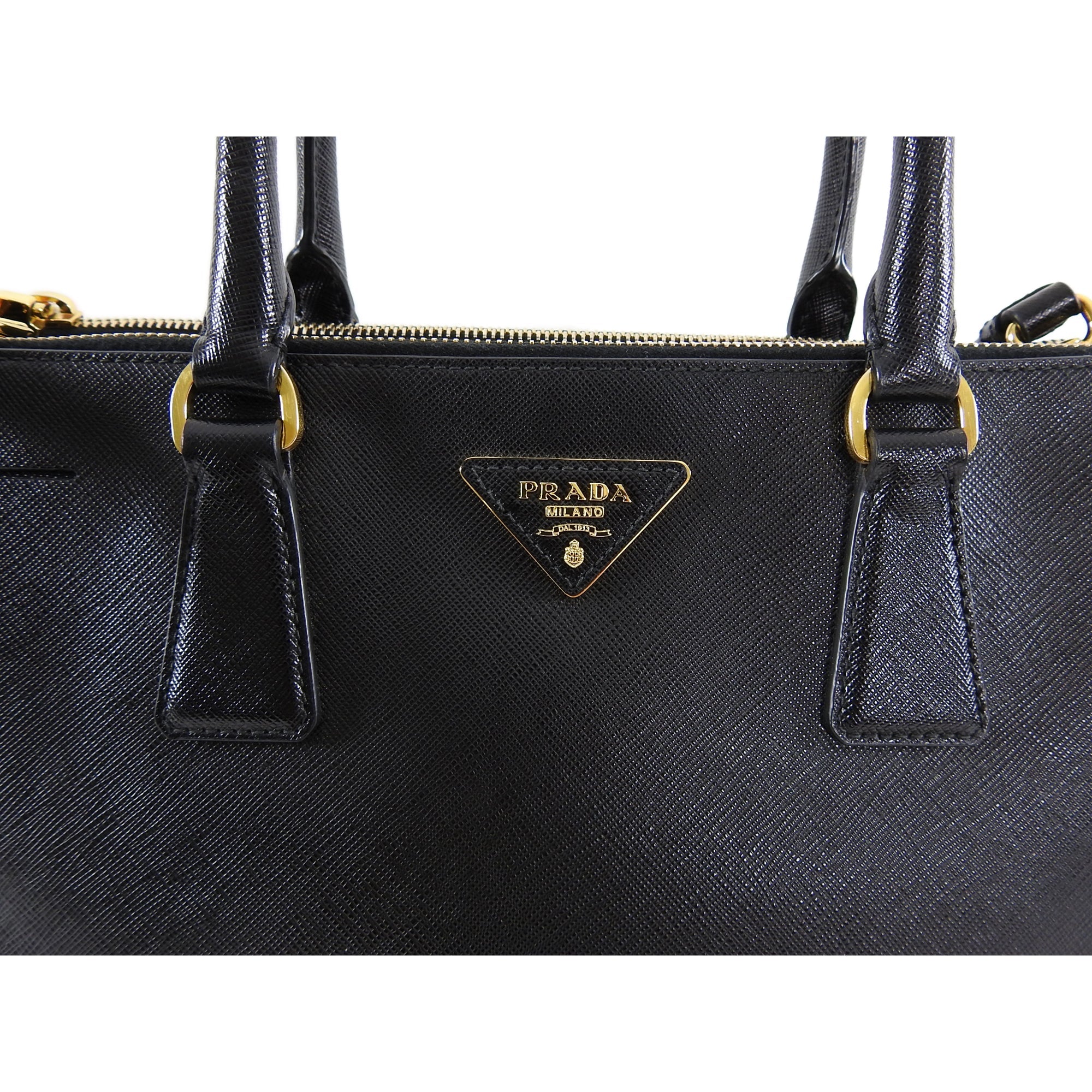 Prada Saffiano Lux Double Zip Black Nero Tote Bag