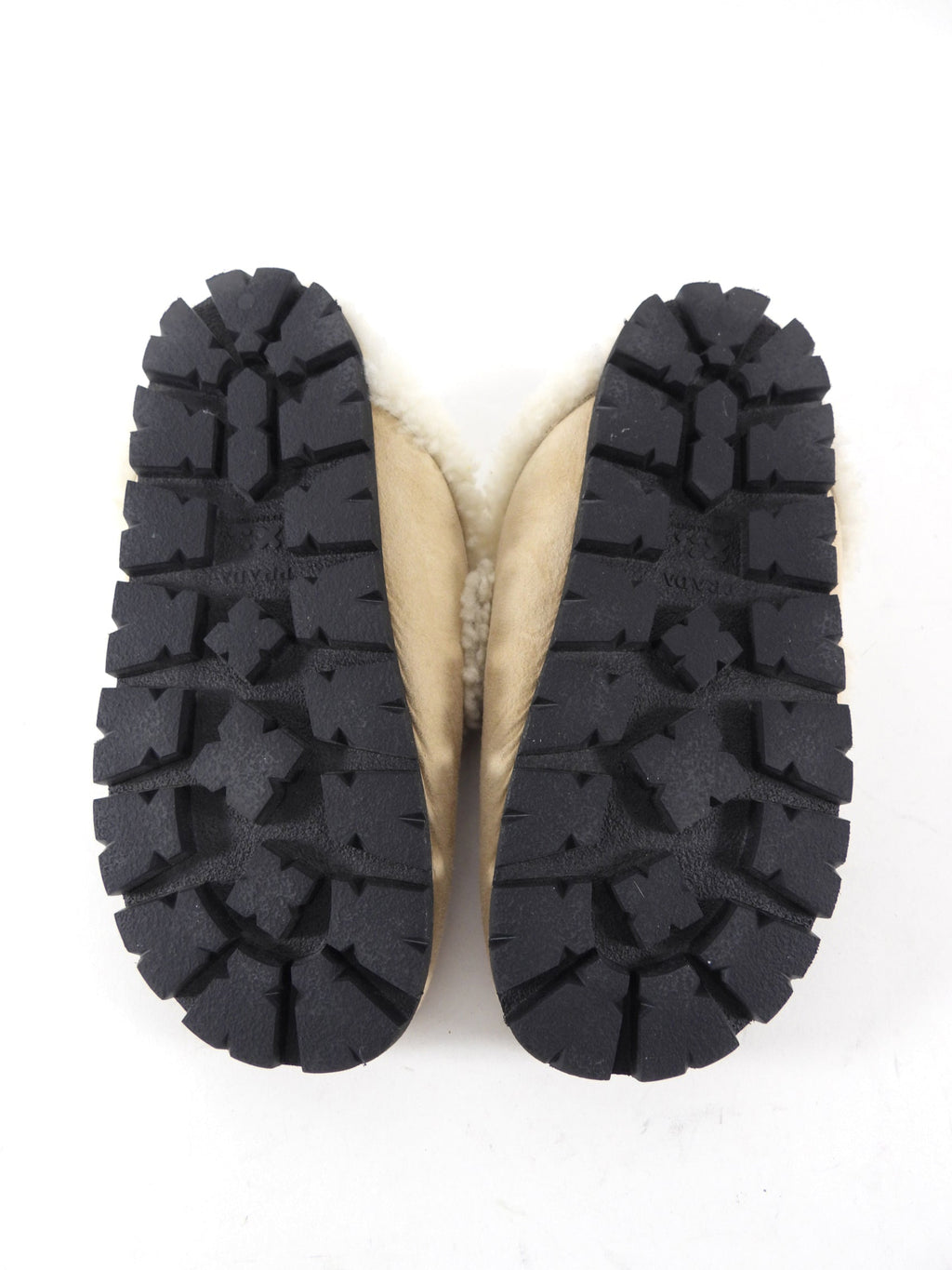 Prada Beige Shearling Slipper Slides - 37