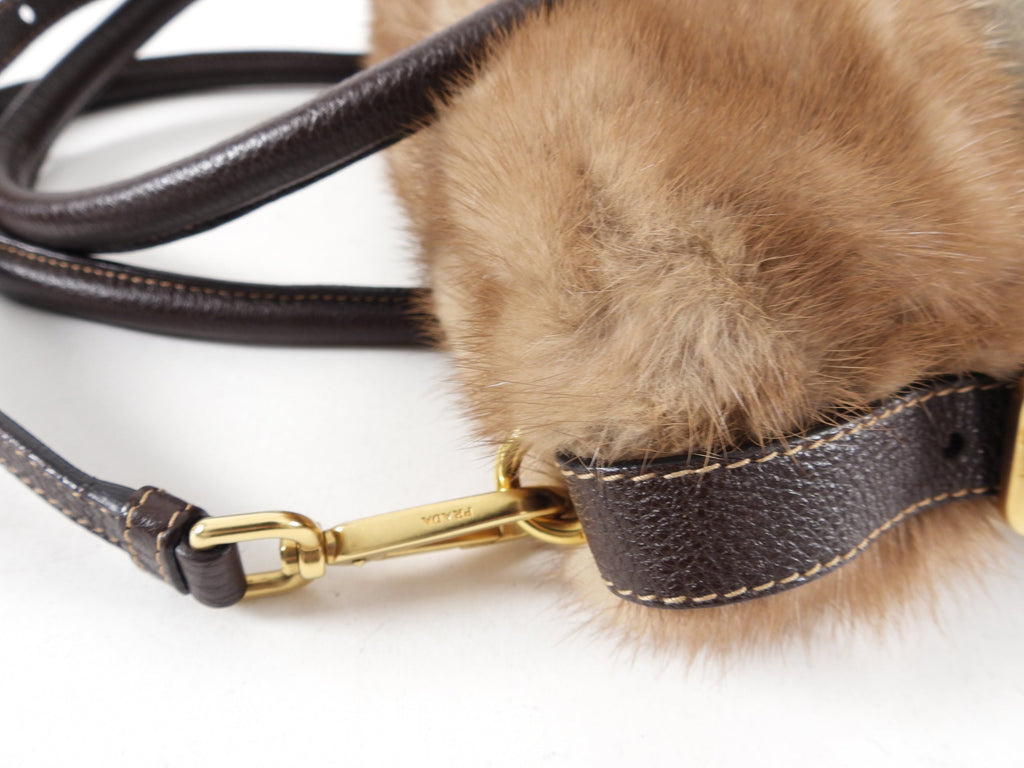 Prada Taupe Shearling Two-Way Fur Trim Bag