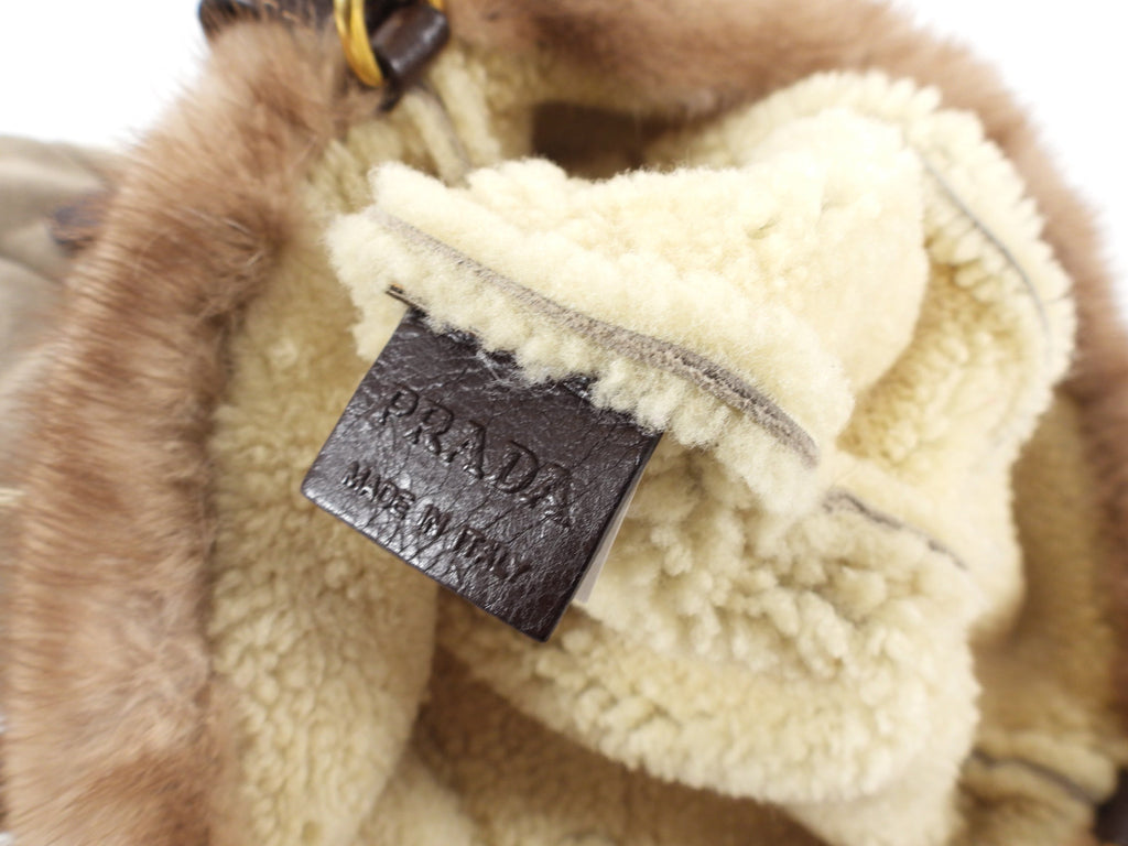 Prada Taupe Shearling Two-Way Fur Trim Bag