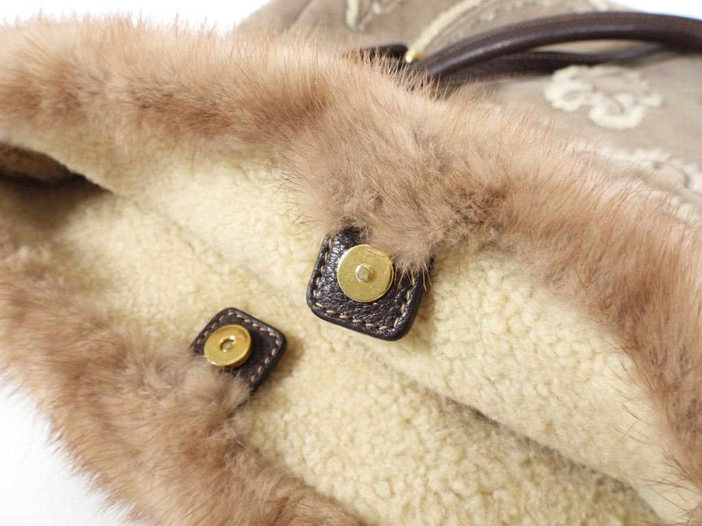 Prada Taupe Shearling Two-Way Fur Trim Bag