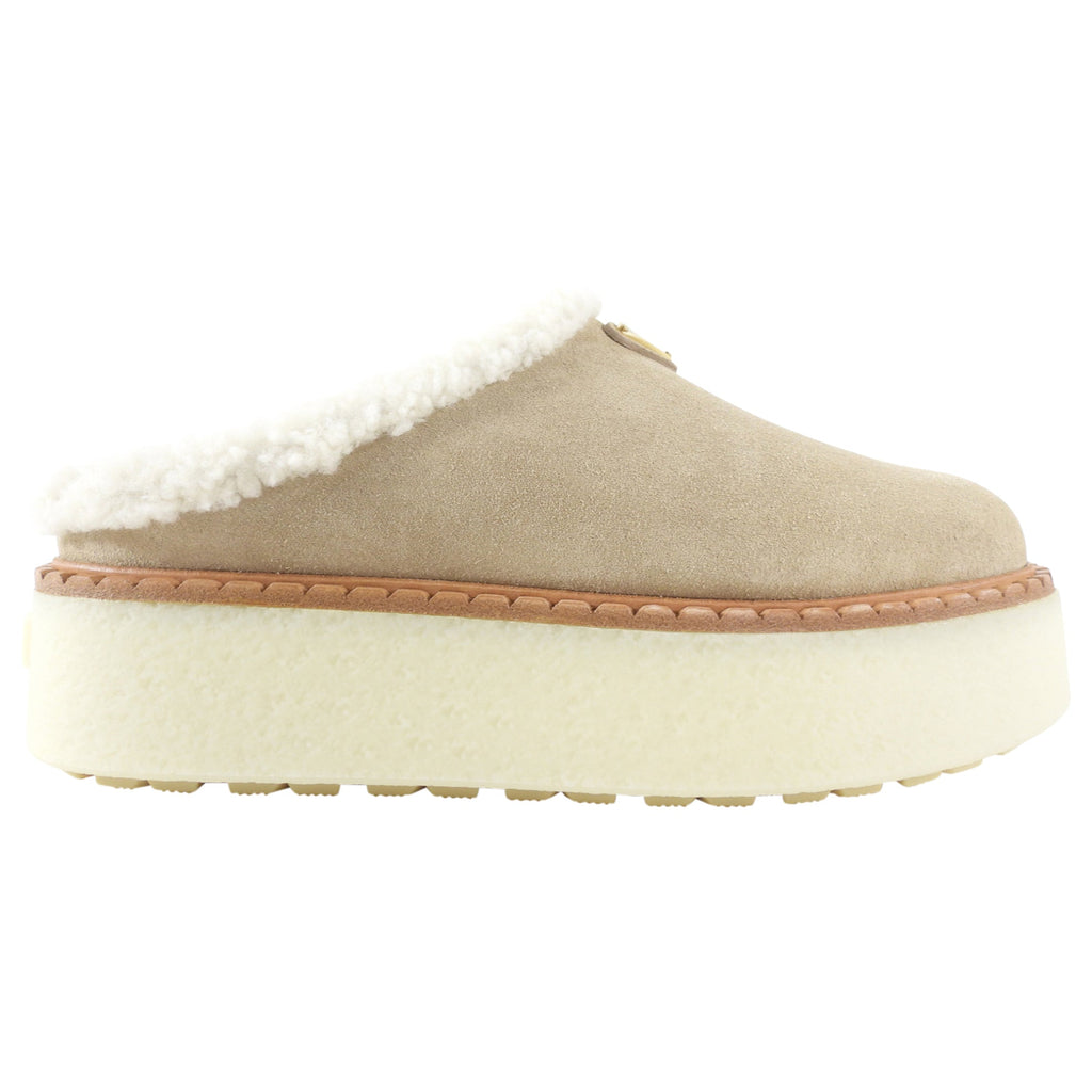 Prada Beige Suede Shearling Platform Mules - 37 / 7