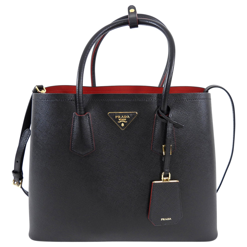 Prada Black Saffiano Leather Large Double Tote Bag