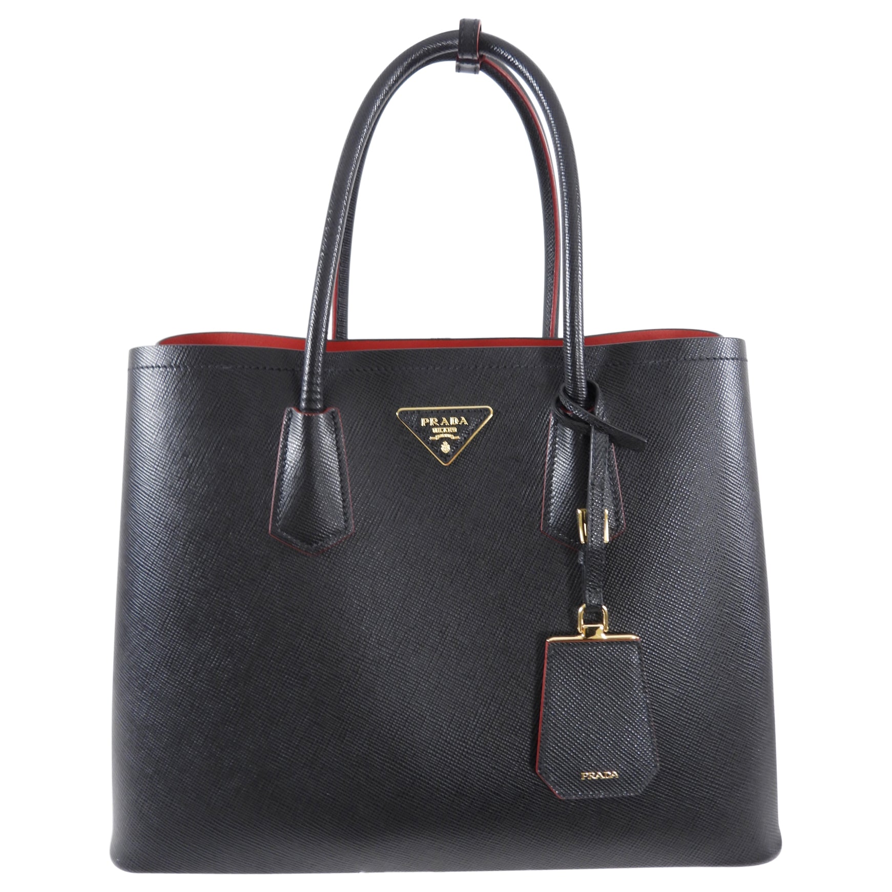 Prada Black Saffiano Leather Large Double Tote Bag