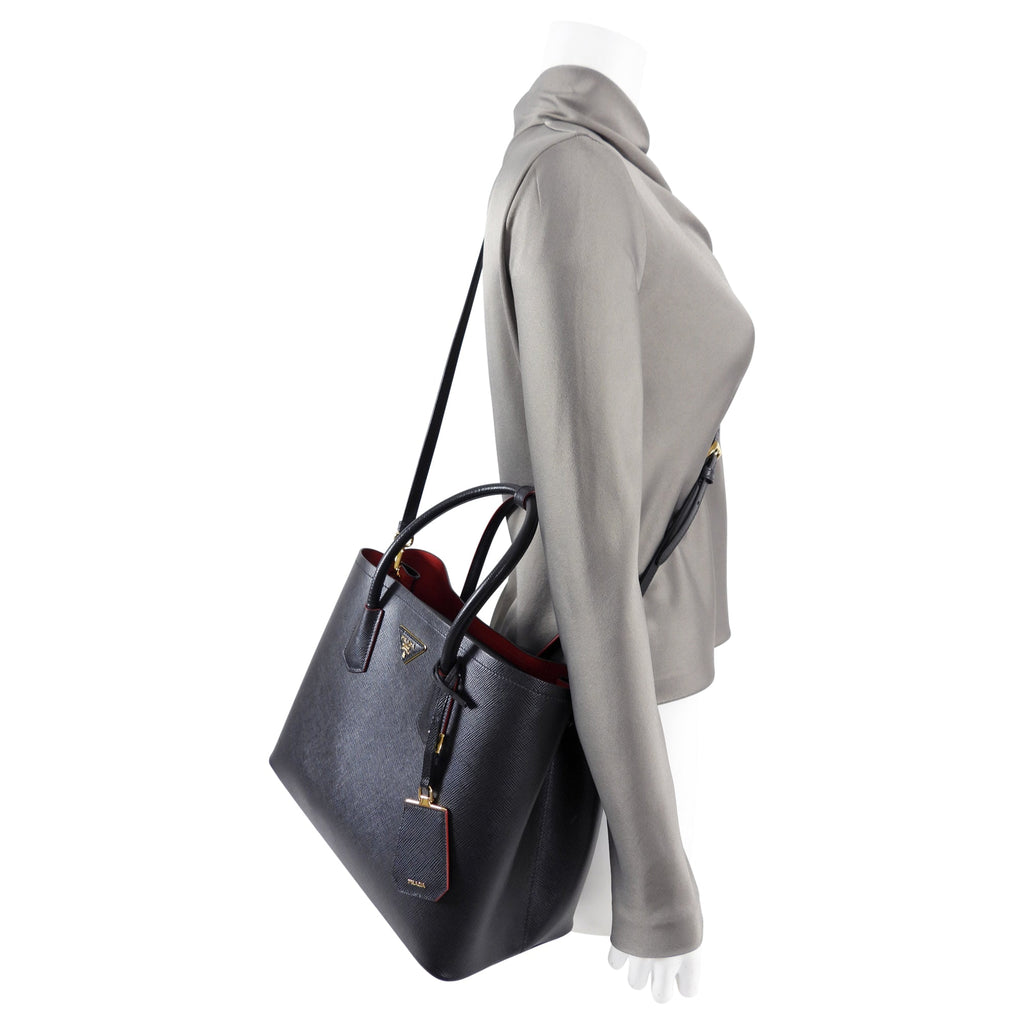 Prada Black Saffiano Leather Large Double Tote Bag