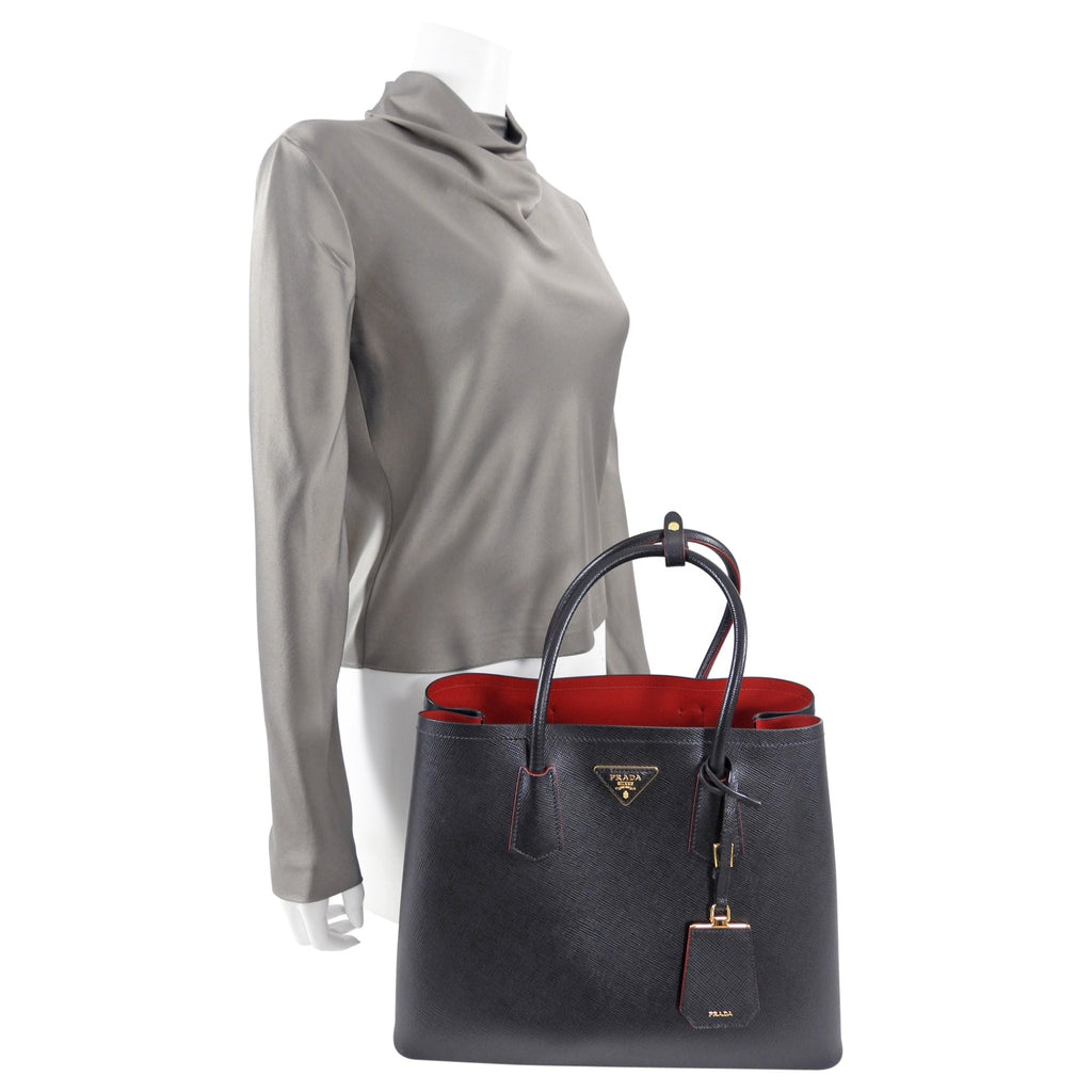Prada Black Saffiano Leather Large Double Tote Bag