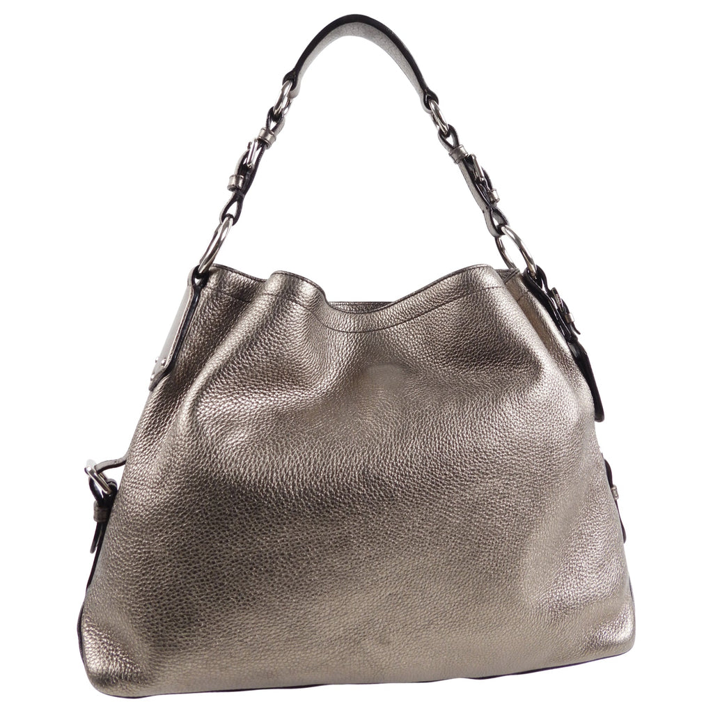 Prada Metallic Pewter Hobo Leather Shoulder Bag