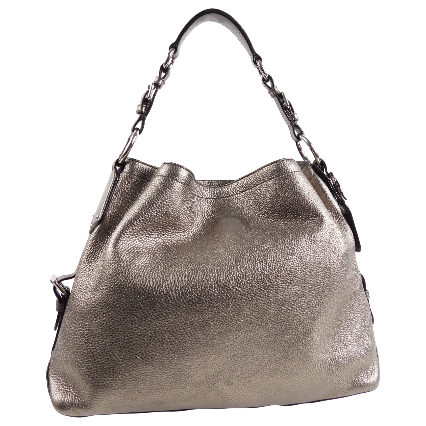 Prada Metallic Pewter Hobo Leather Shoulder Bag