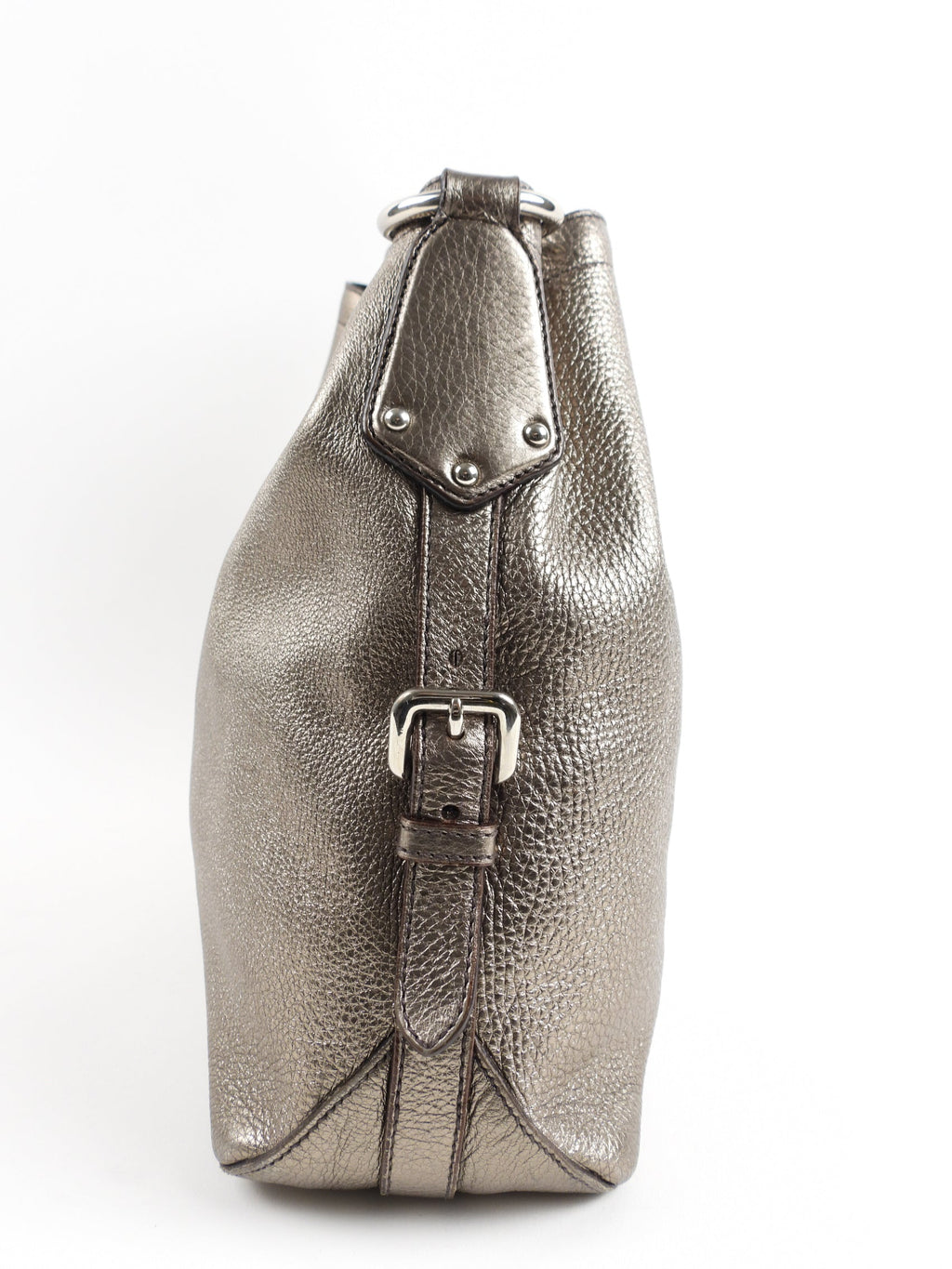 Prada Metallic Pewter Hobo Leather Shoulder Bag