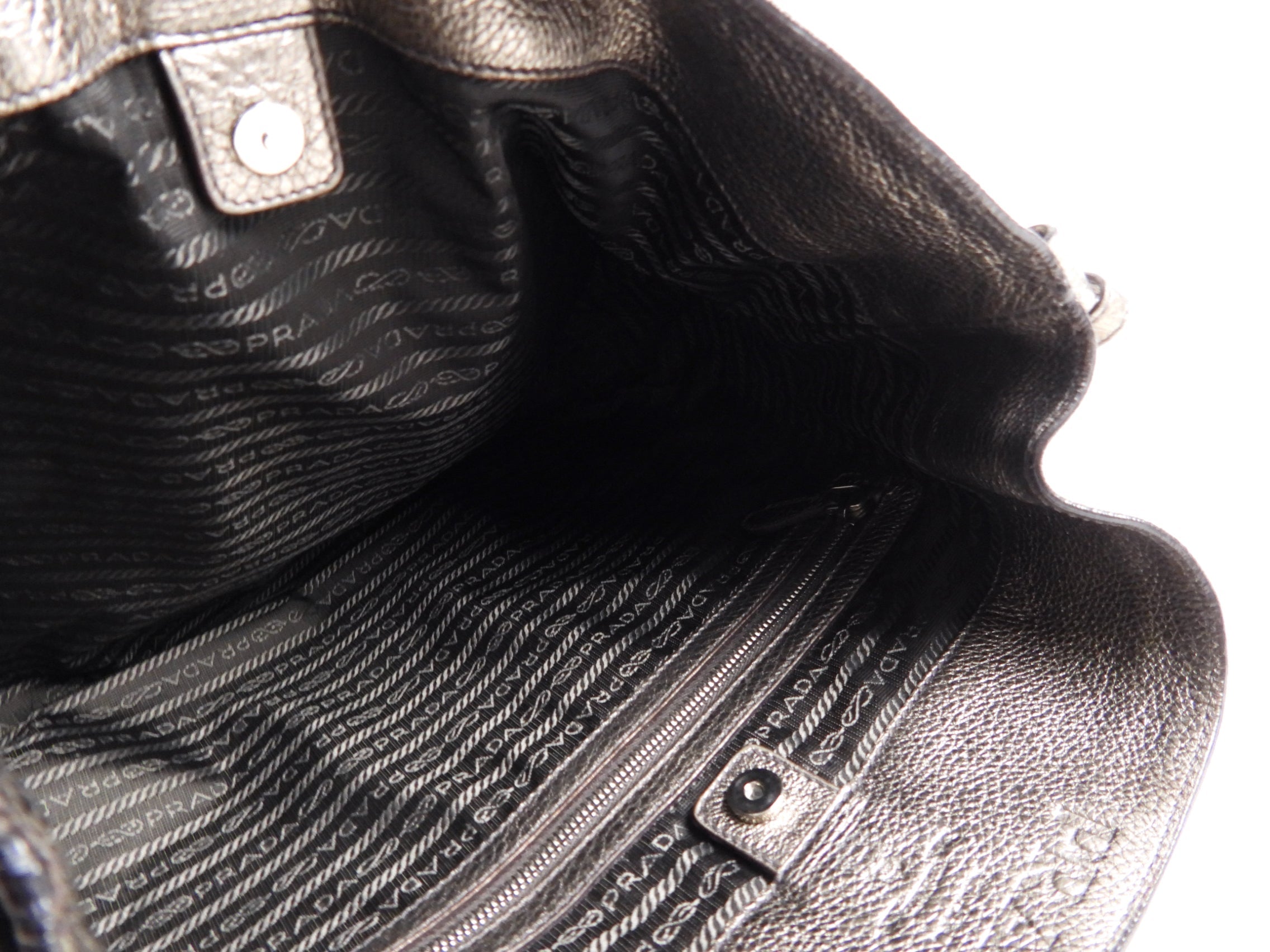 Prada Metallic Pewter Hobo Leather Shoulder Bag