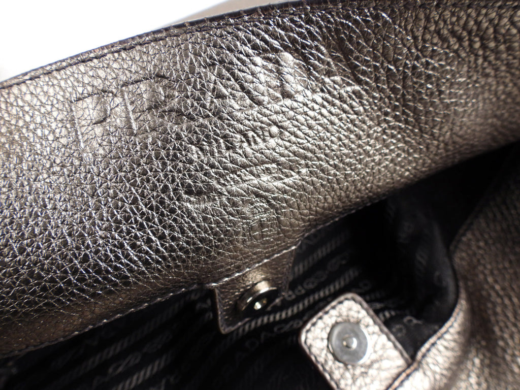 Prada Metallic Pewter Hobo Leather Shoulder Bag