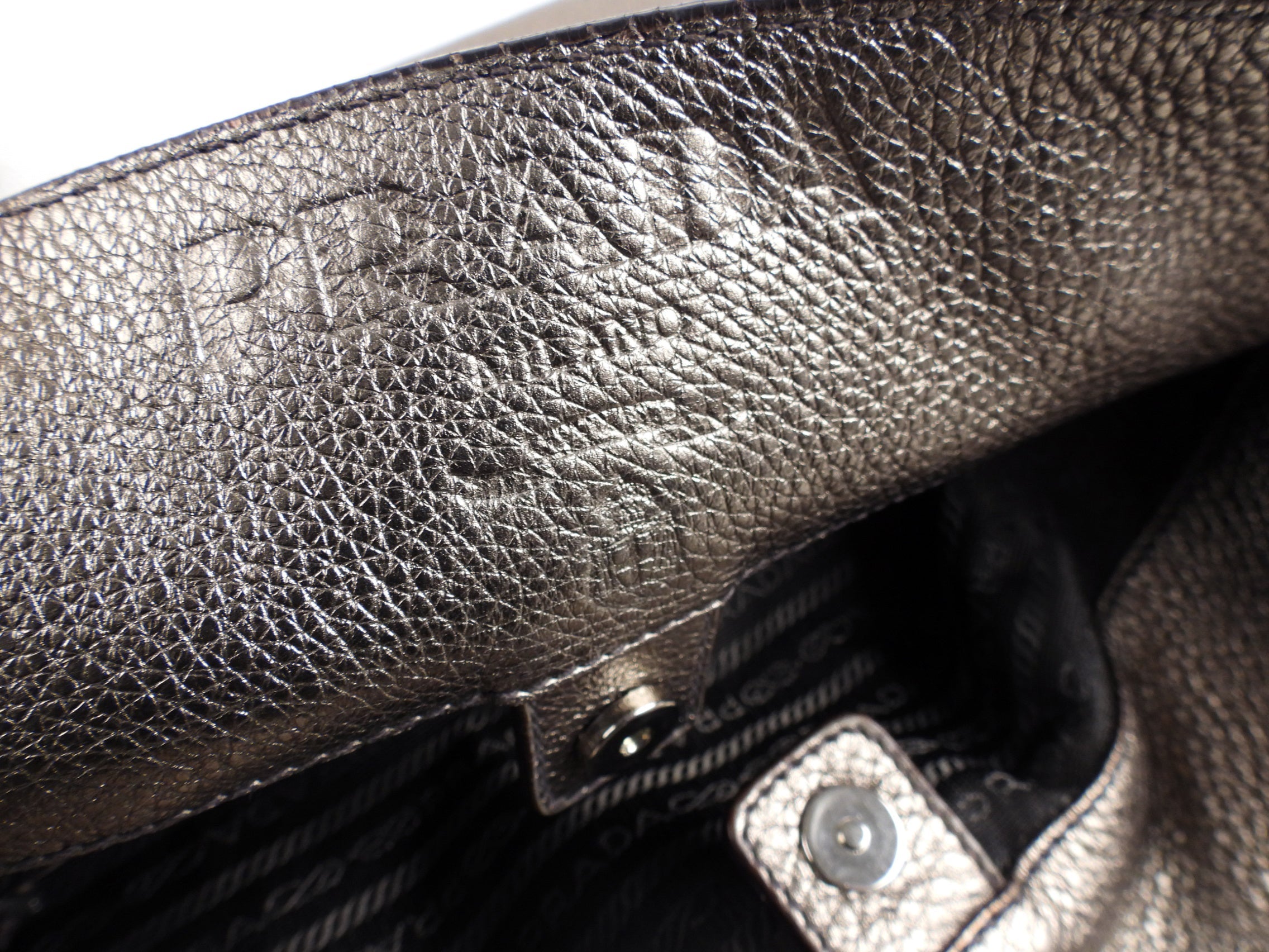 Prada Metallic Pewter Hobo Leather Shoulder Bag