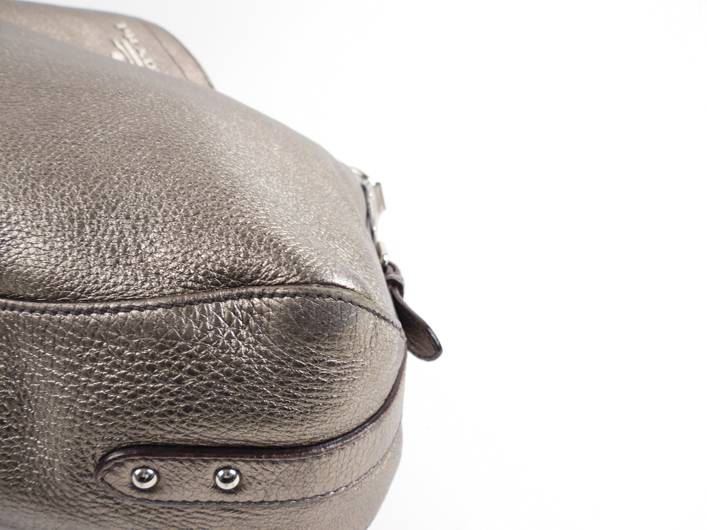 Prada Metallic Pewter Hobo Leather Shoulder Bag