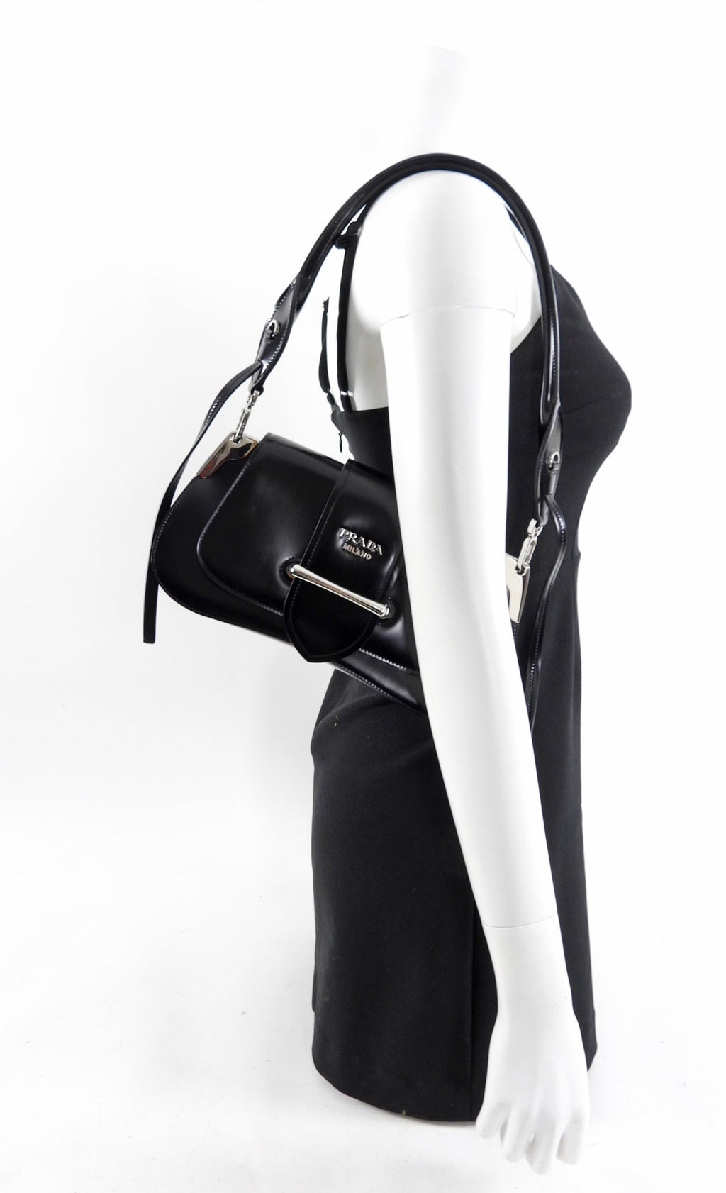 Prada Black Glossed Leather Sidonie Shoulder Bag