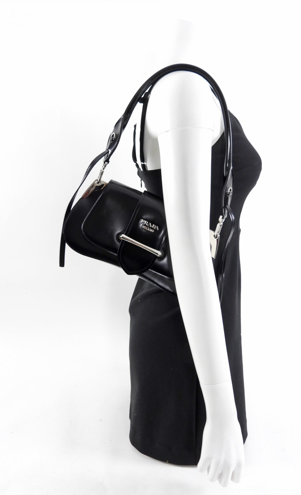 Prada Black Glossed Leather Sidonie Shoulder Bag