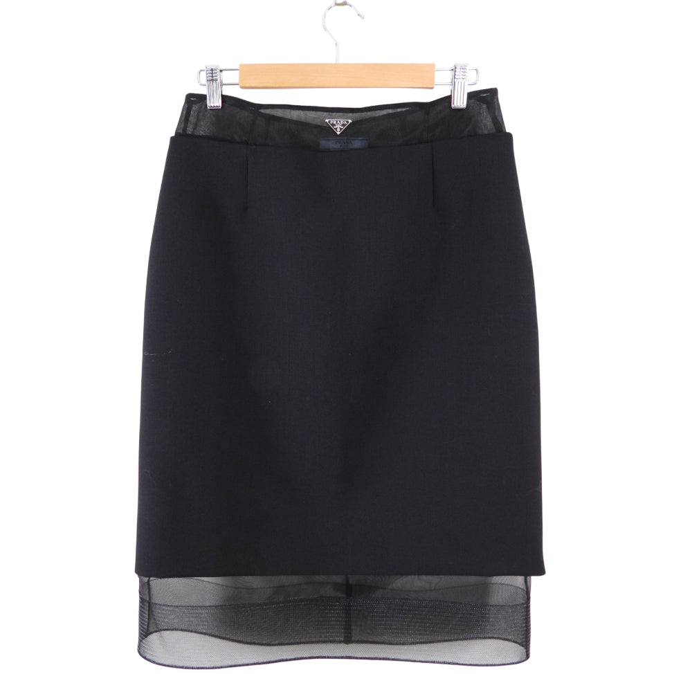Prada Black Wool and Crinoline Pencil Skirt - L (8/10)