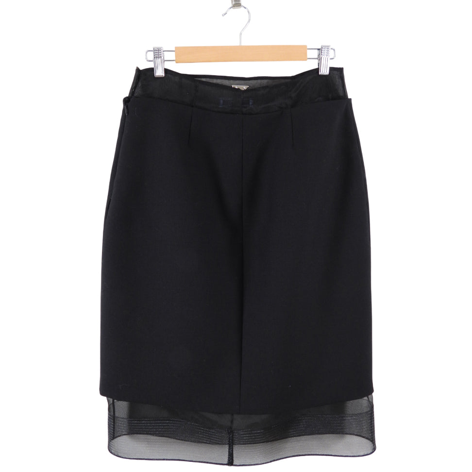 Prada Black Wool and Crinoline Pencil Skirt - L (8/10)