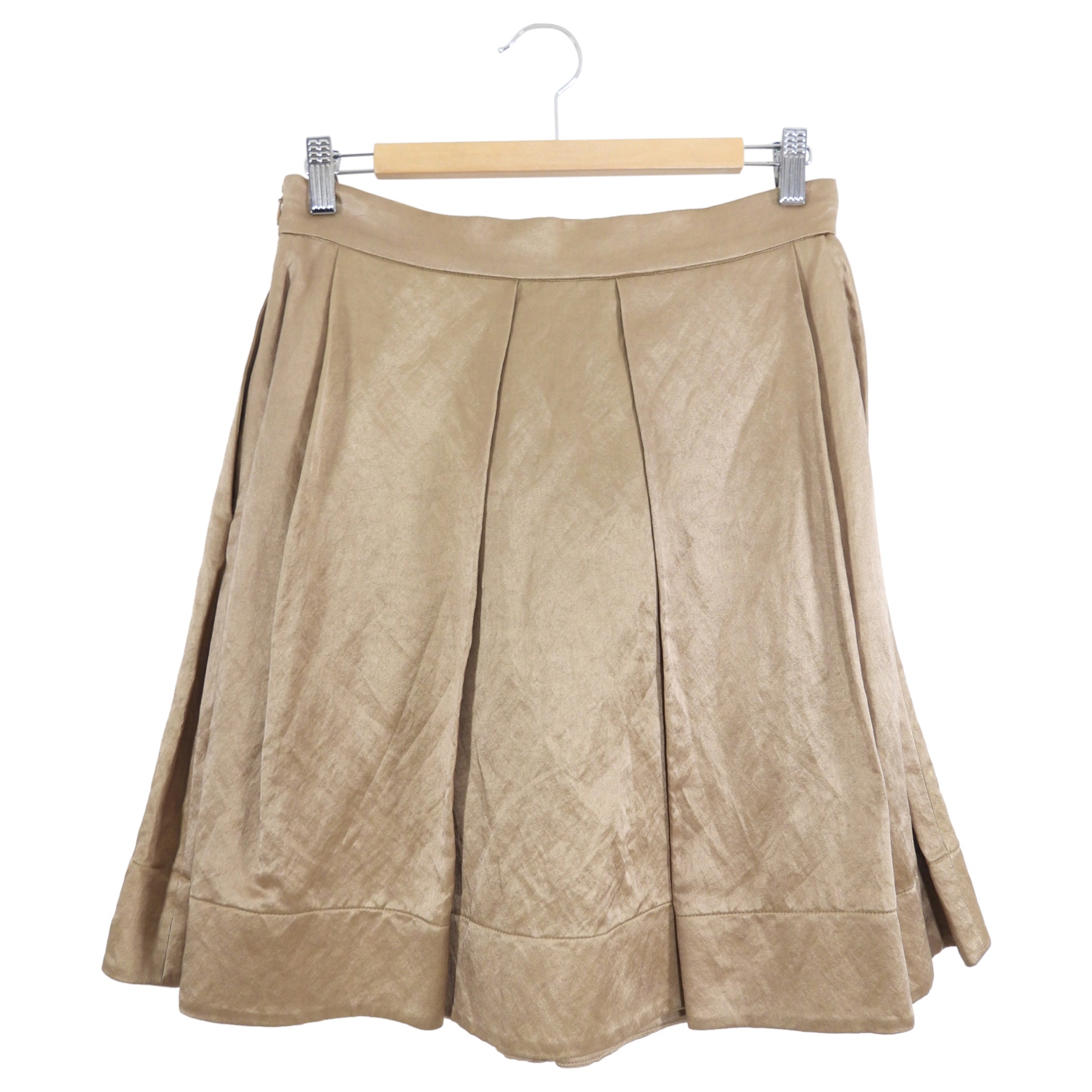 Prada Taupe Brown Satin Pleat A-Line Skirt - USA M