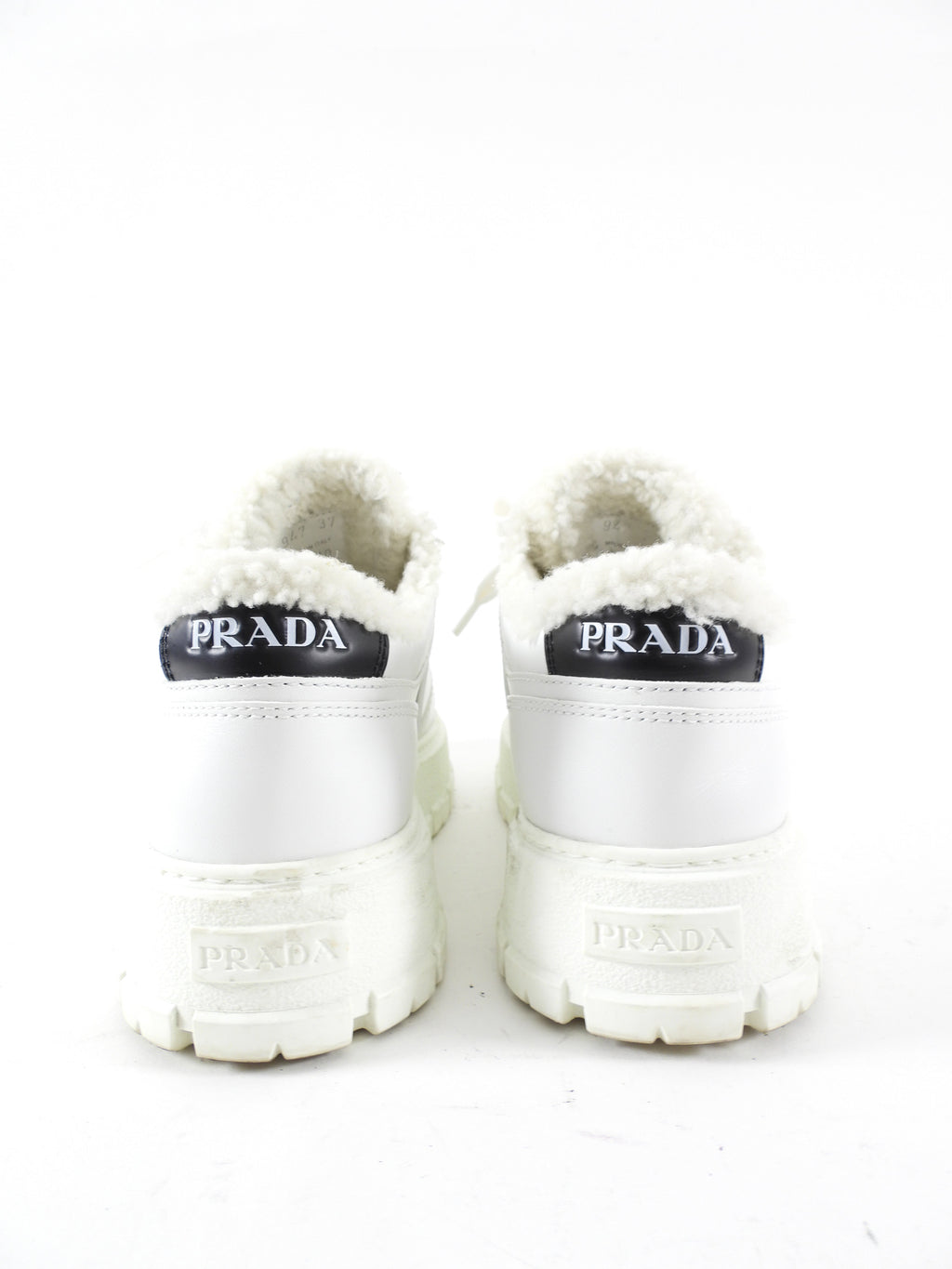 Prada White Leather Shearling Sneakers - 37