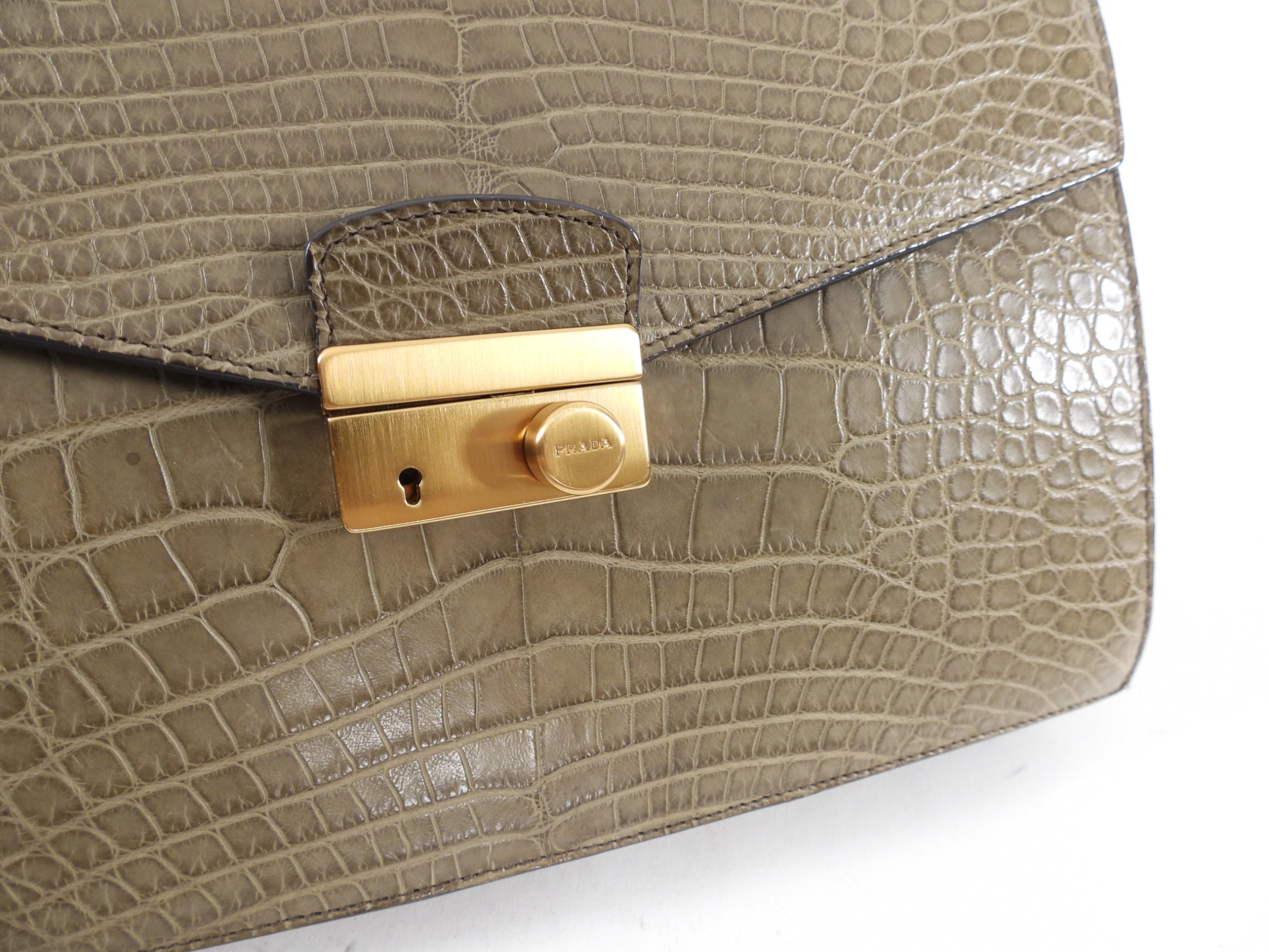 Prada Taupe Crocodile Exotic Sound Bag