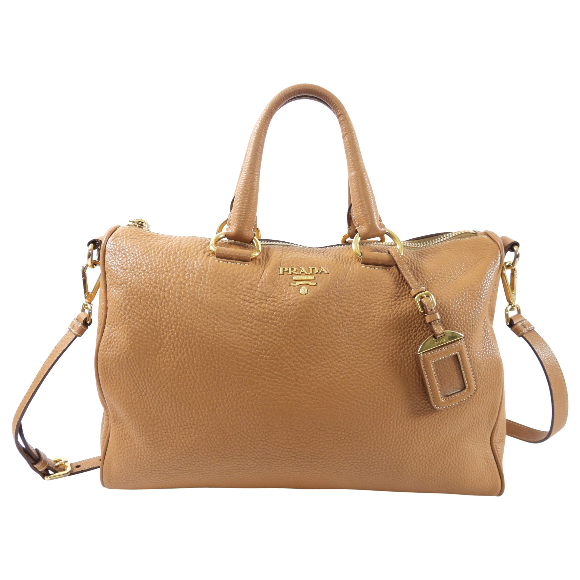 Prada Tan Vitello Daino Leather Large Two-Way Bag