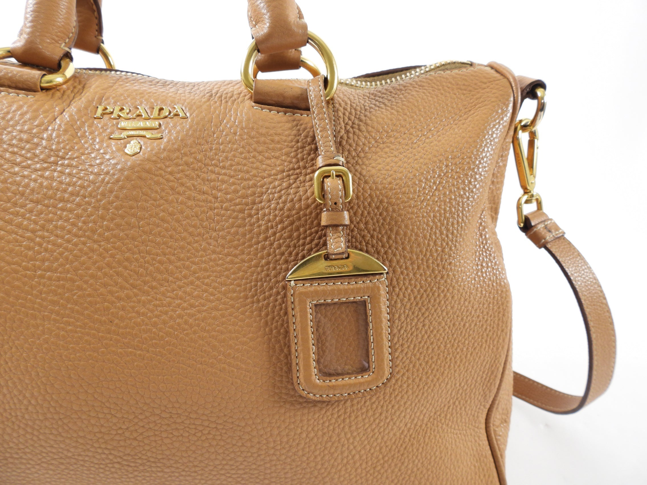 Prada Tan Vitello Daino Leather Large Two-Way Bag