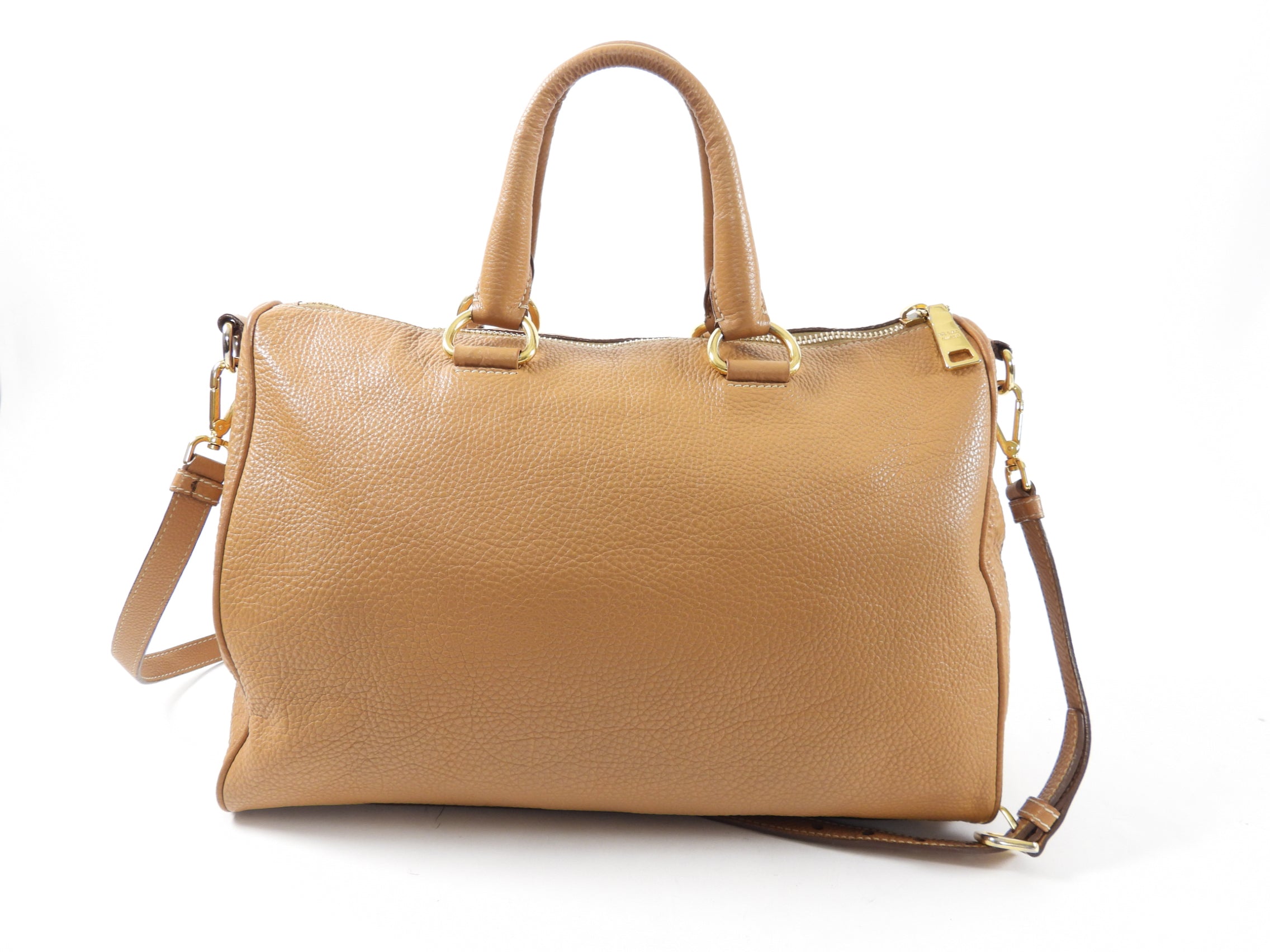Prada Tan Vitello Daino Leather Large Two-Way Bag