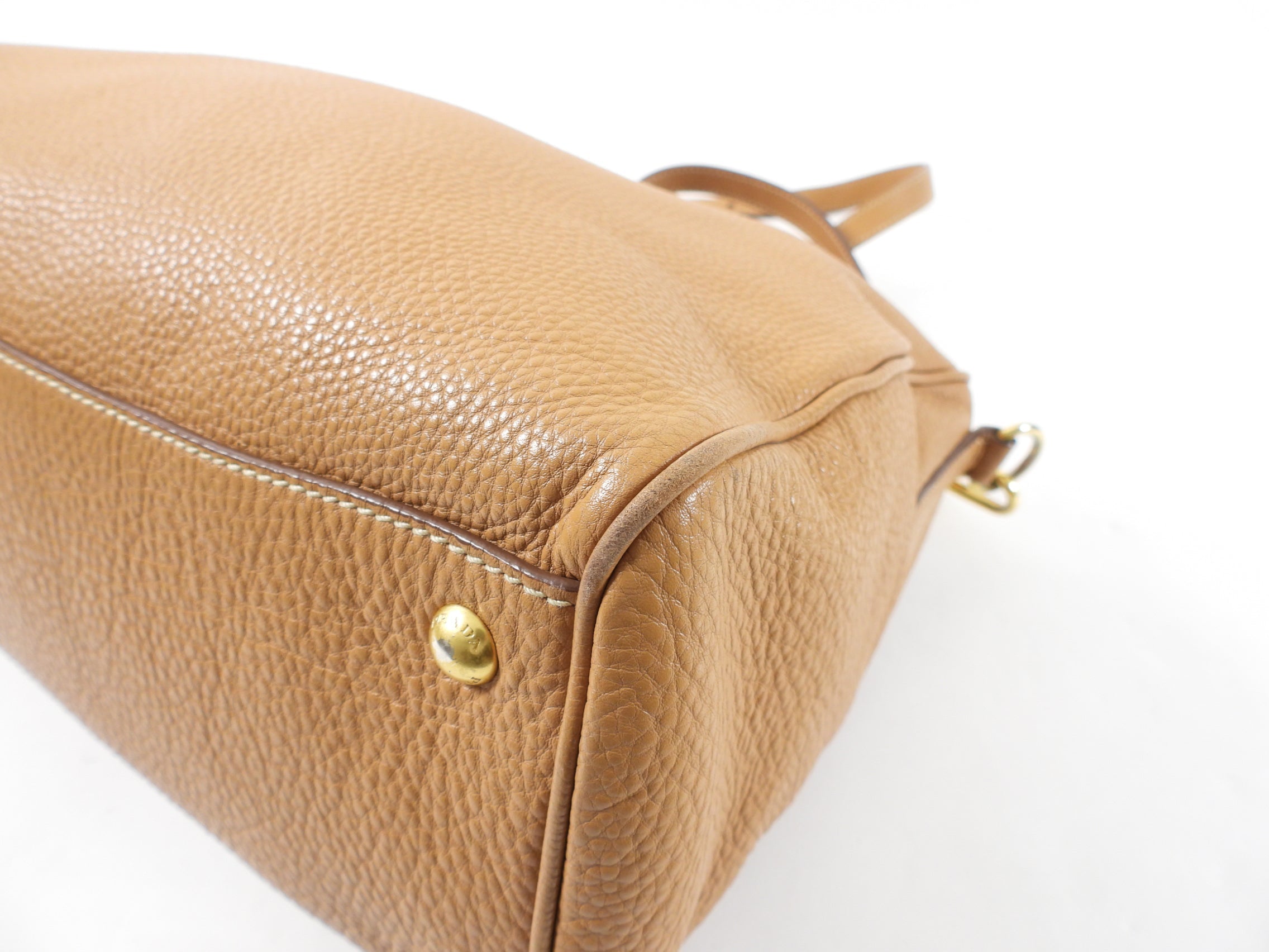 Prada Tan Vitello Daino Leather Large Two-Way Bag