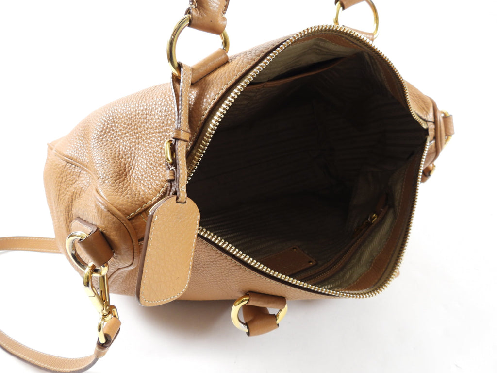 Prada Tan Vitello Daino Leather Large Two-Way Bag