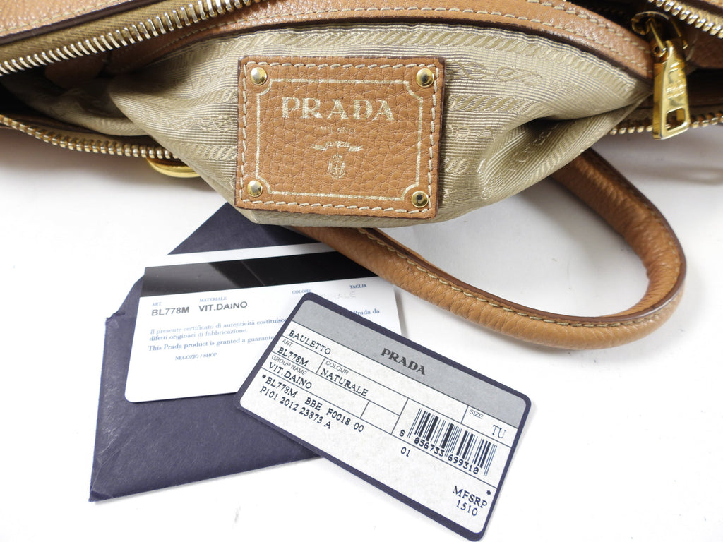 Prada Tan Vitello Daino Leather Large Two-Way Bag