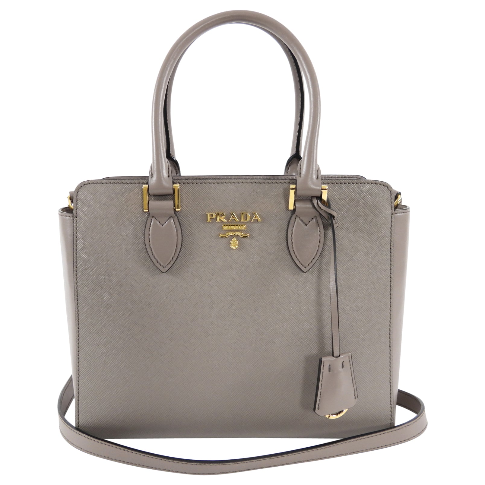 Prada Saffiano Small Beige Taupe Two Way Bag