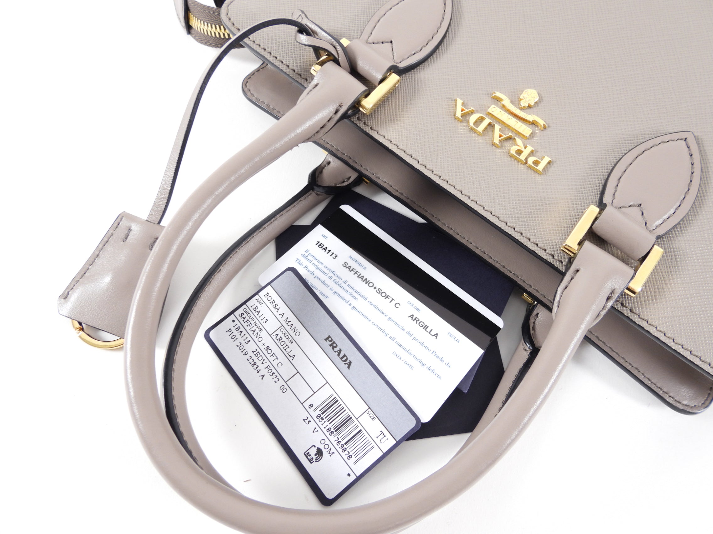 Prada Saffiano Small Beige Taupe Two Way Bag