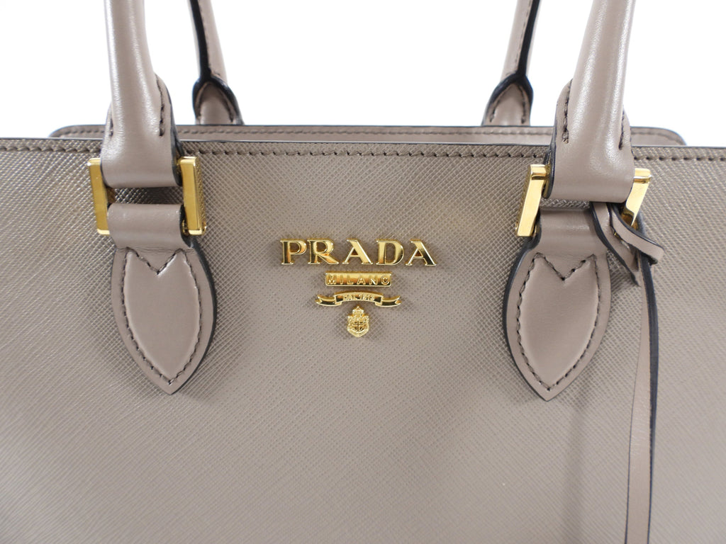 Prada Saffiano Small Beige Taupe Two Way Bag