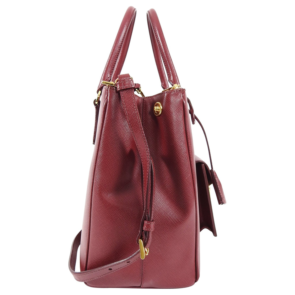 Prada Red Cerise Saffiano Lux Galleria Double Tote Bag with Front Pocket