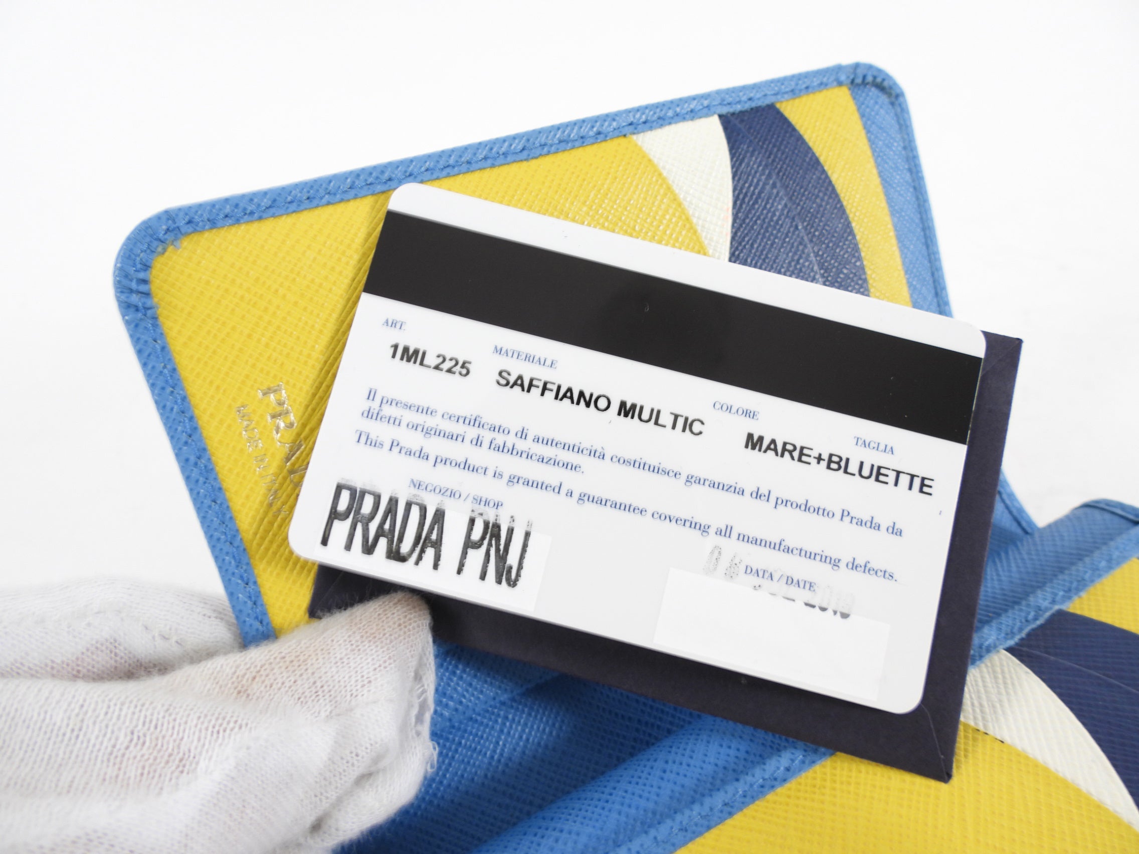 Prada Blue Multicolour Saffiano Leather Compact Wallet