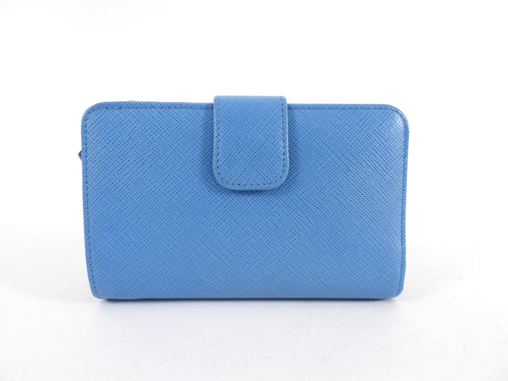 Prada Blue Multicolour Saffiano Leather Compact Wallet