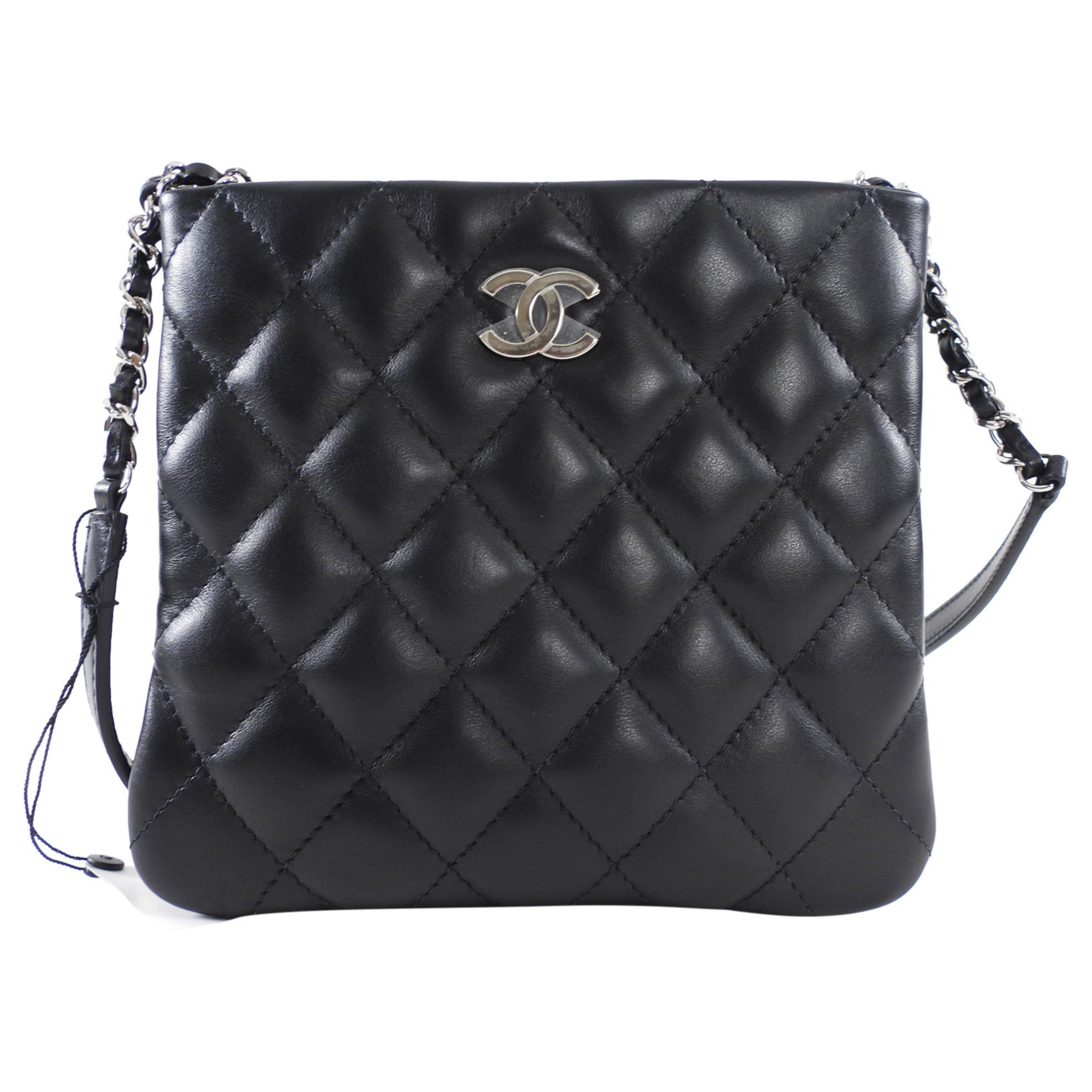 Chanel Uniform Black Quilt Leather Crossbody Flat Pouch Bag