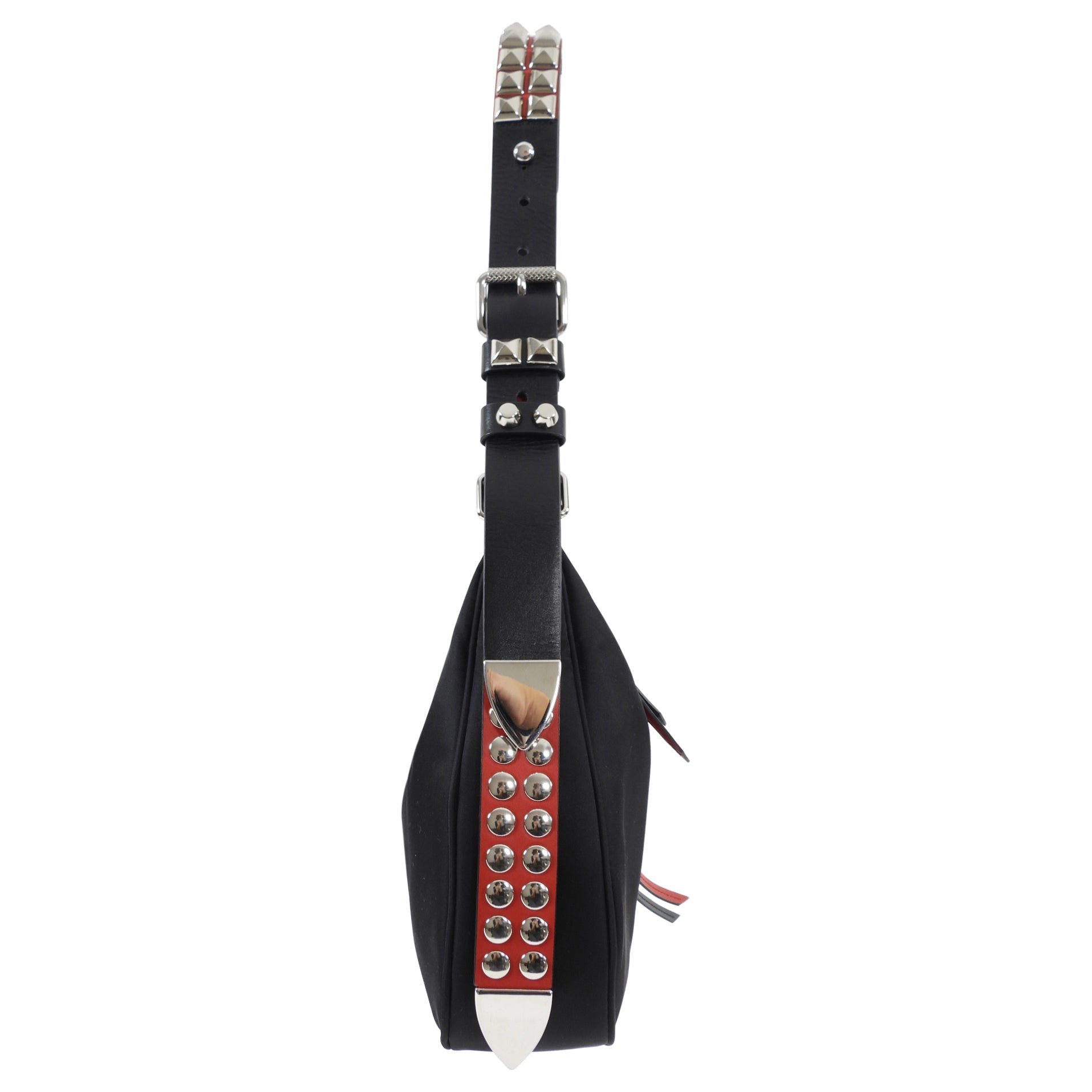 Prada New Vela Stud Black and Red Nylon Hobo Bag