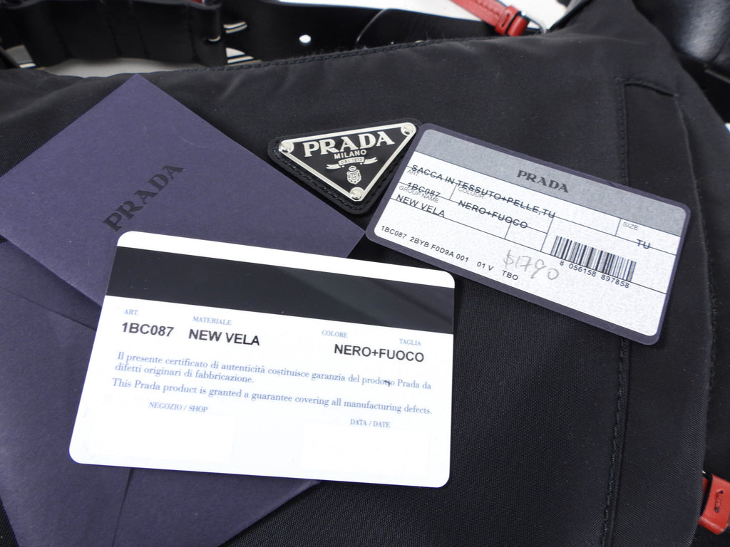 Prada New Vela Stud Black and Red Nylon Hobo Bag