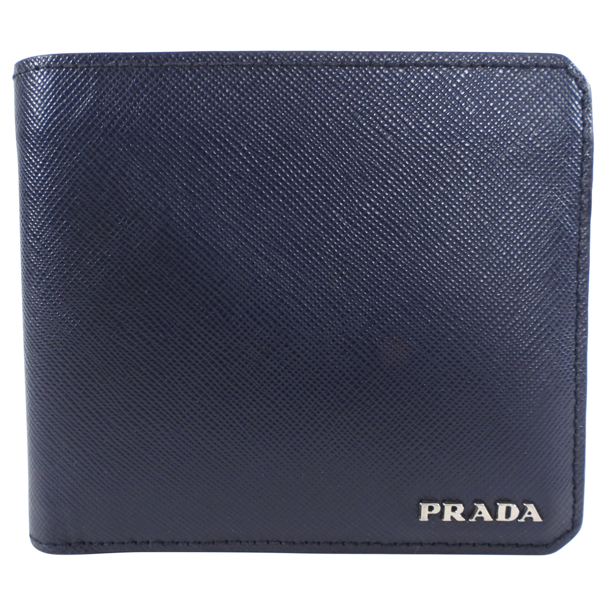 Prada Saffiano Baltico Navy Bifold Corner Wallet