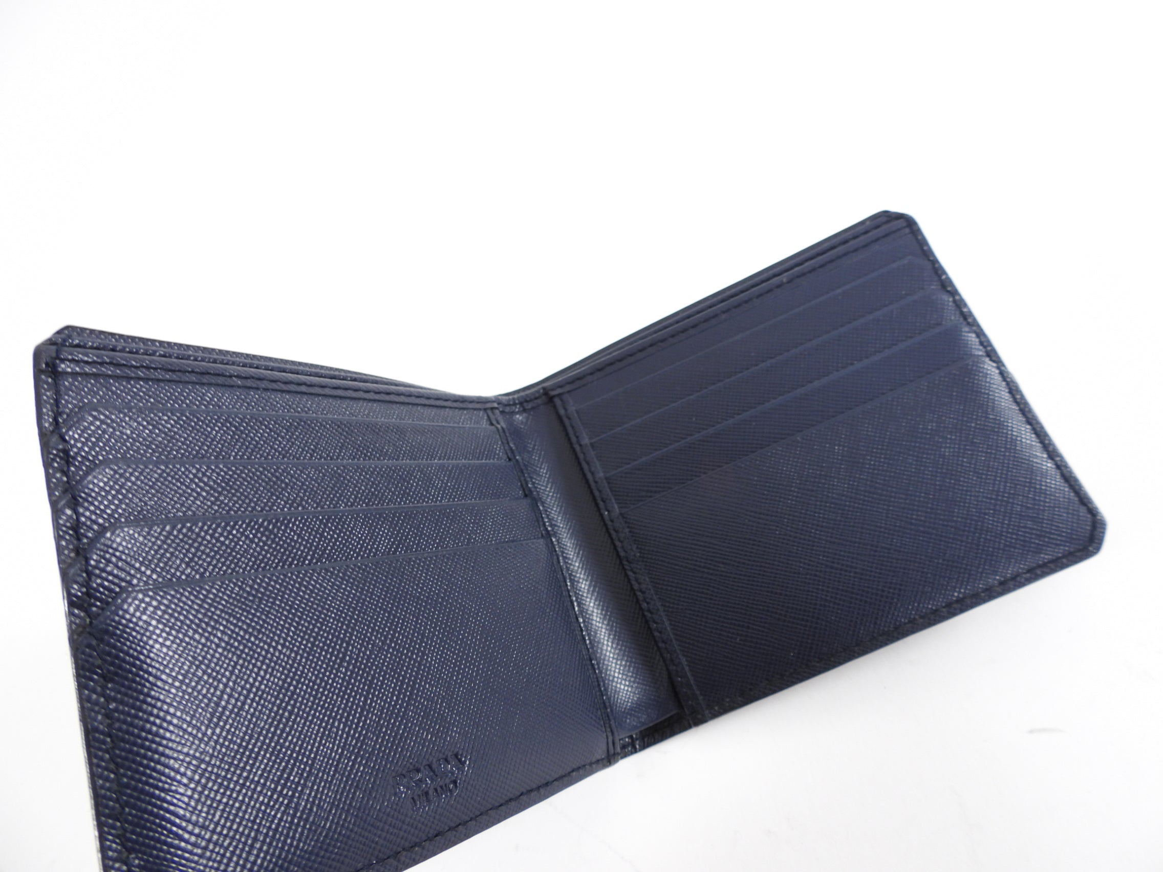 Prada Saffiano Baltico Navy Bifold Corner Wallet