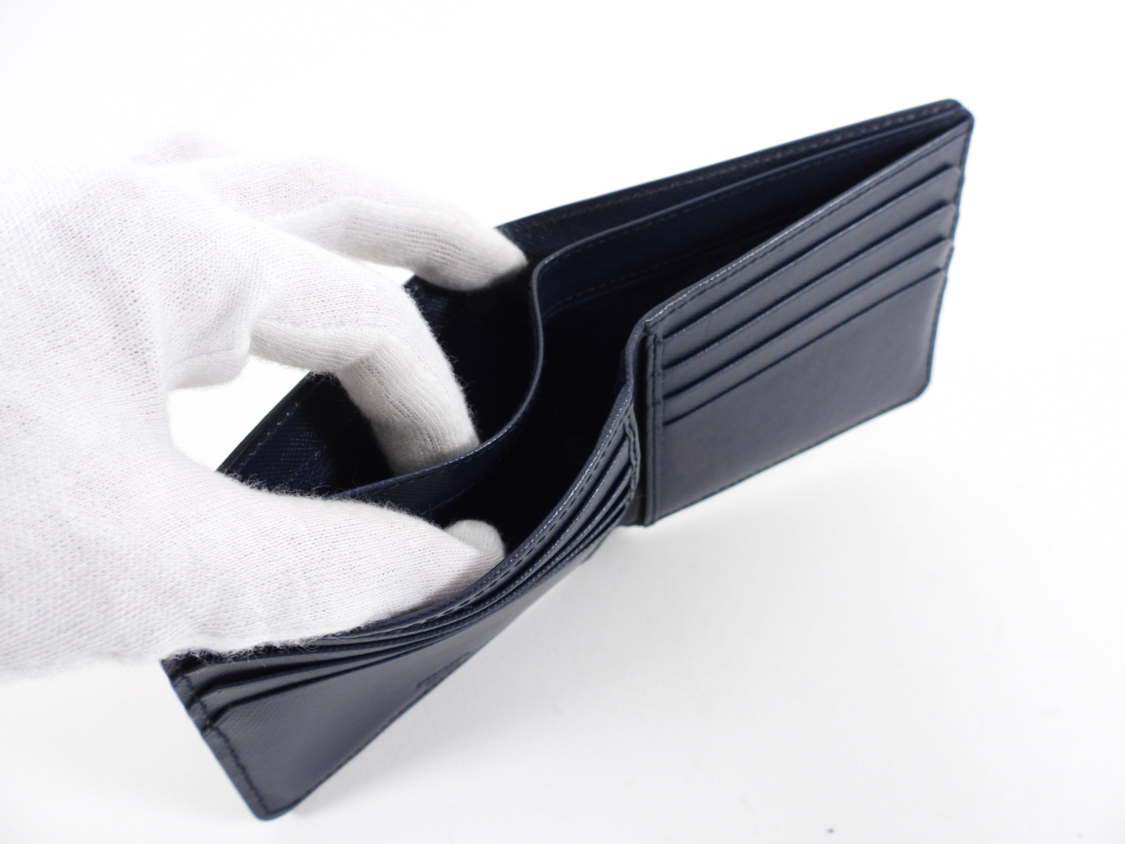 Prada Saffiano Baltico Navy Bifold Corner Wallet