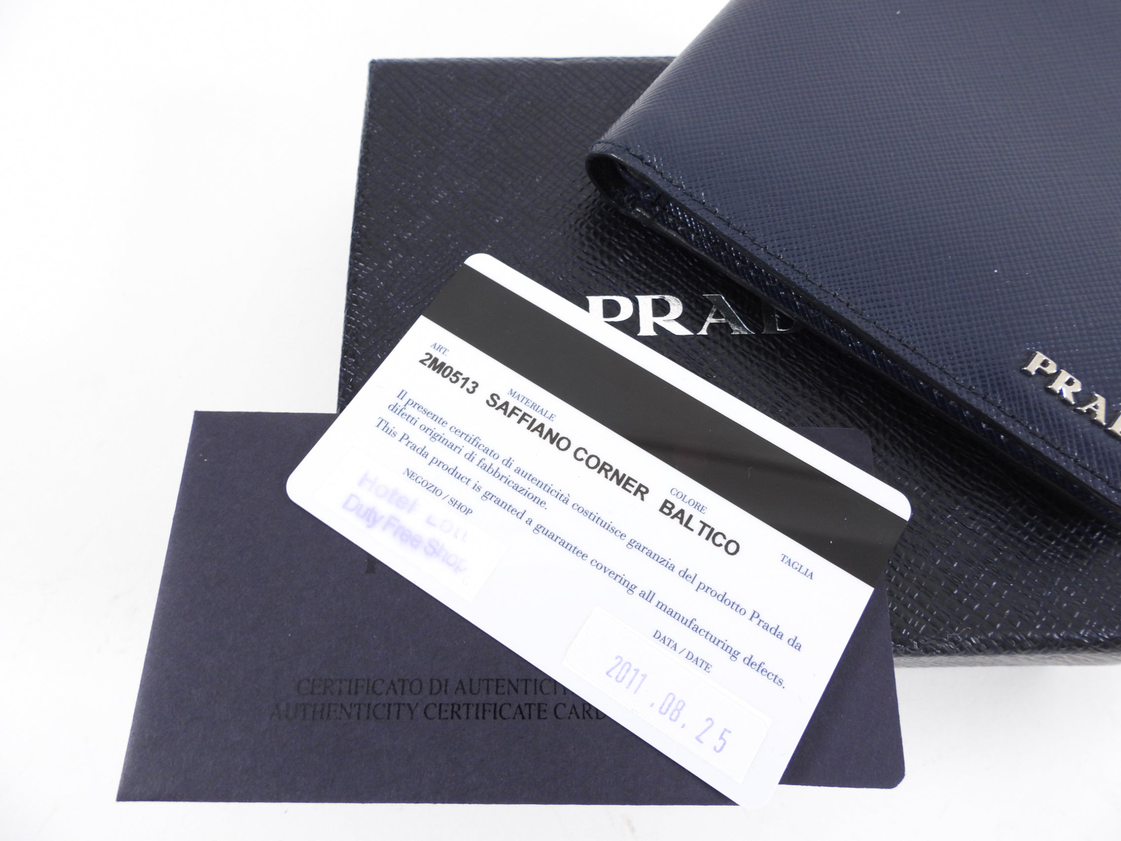 Prada Saffiano Baltico Navy Bifold Corner Wallet